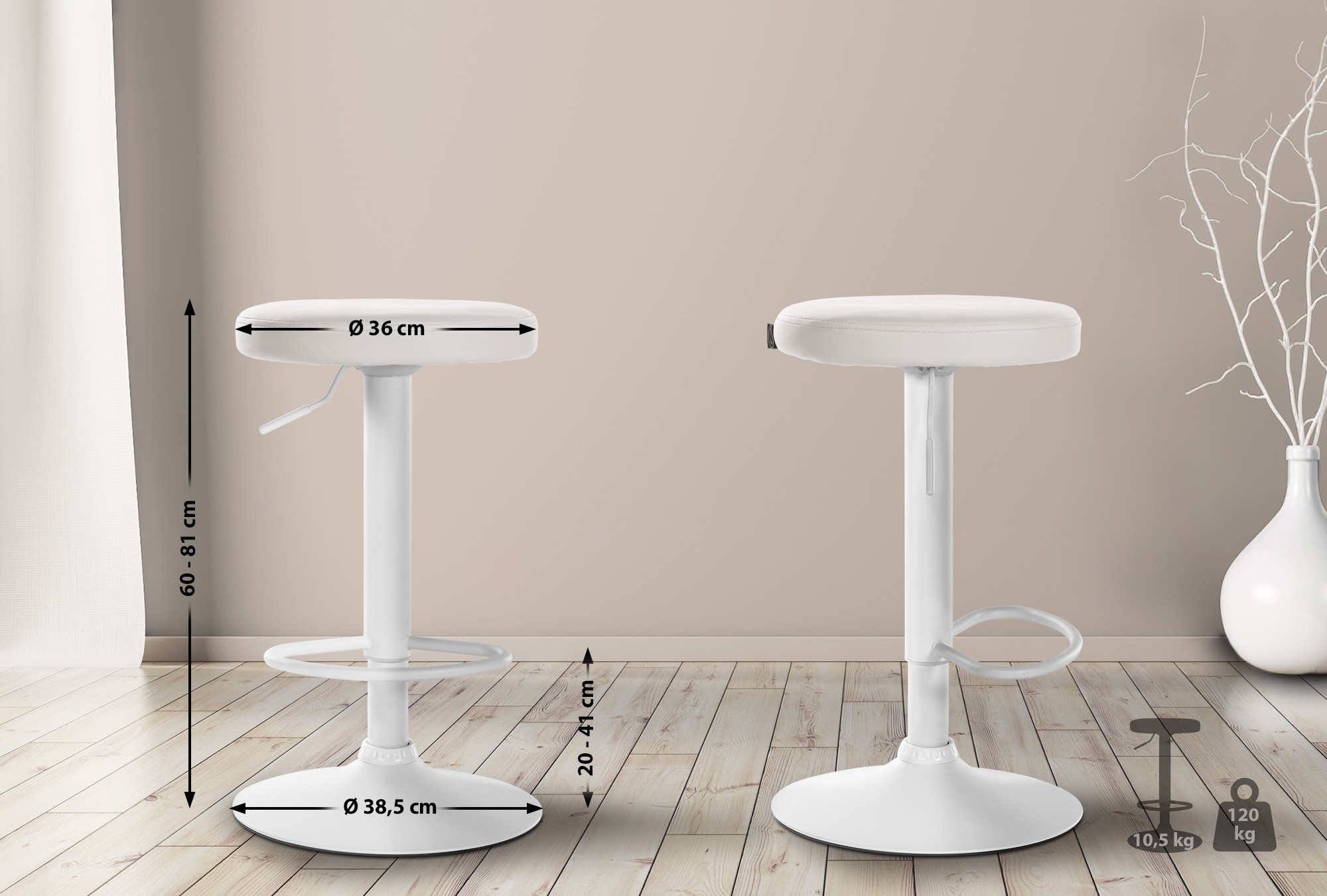 2er Set Barhocker Ponte Kunstleder weiß