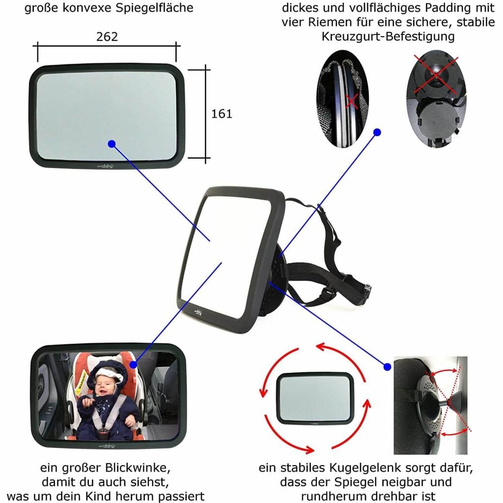 Wumbi Rücksitzspiegel Autospiegel Baby Erstausstattung Autositzspiegel Bruchsicher