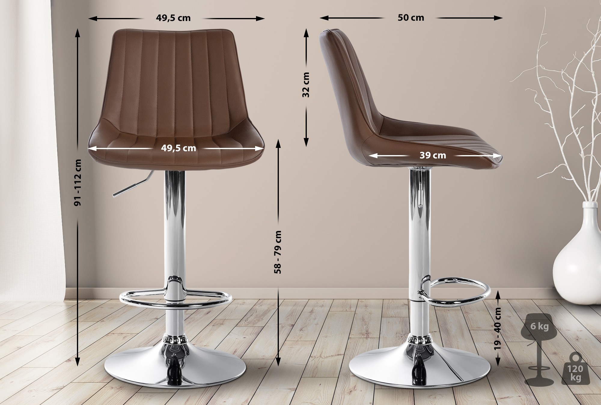 Barhocker Toni Kunstleder chrom