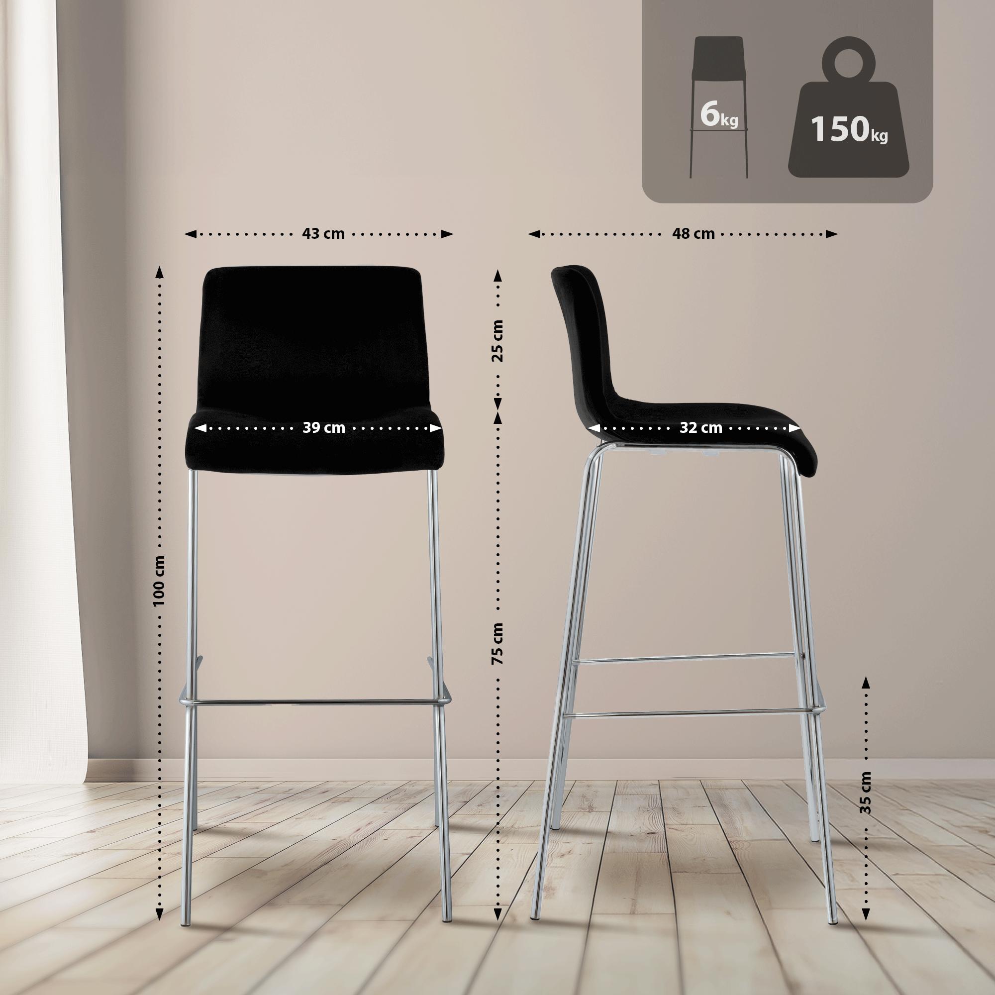 Barhocker Hoover Samt 4-Fuß Chrom