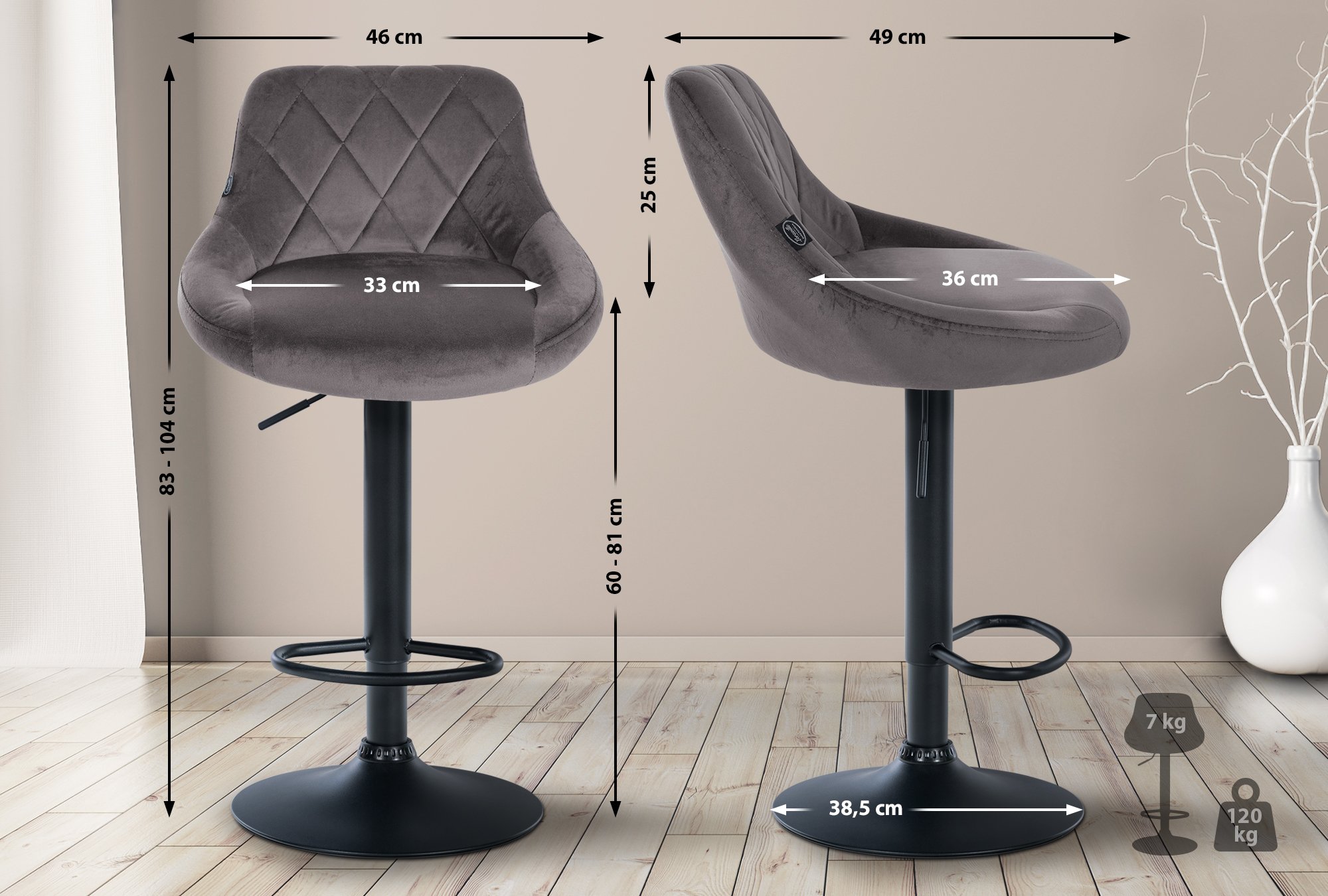 2er Set Barhocker Lazio Samt schwarz