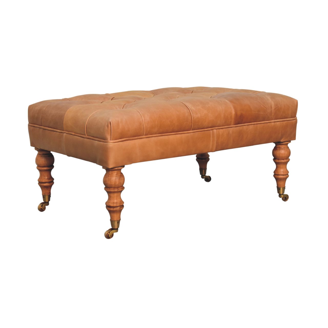 Ottomane aus Buffalo-Tan-Leder mit Rollenfüßen