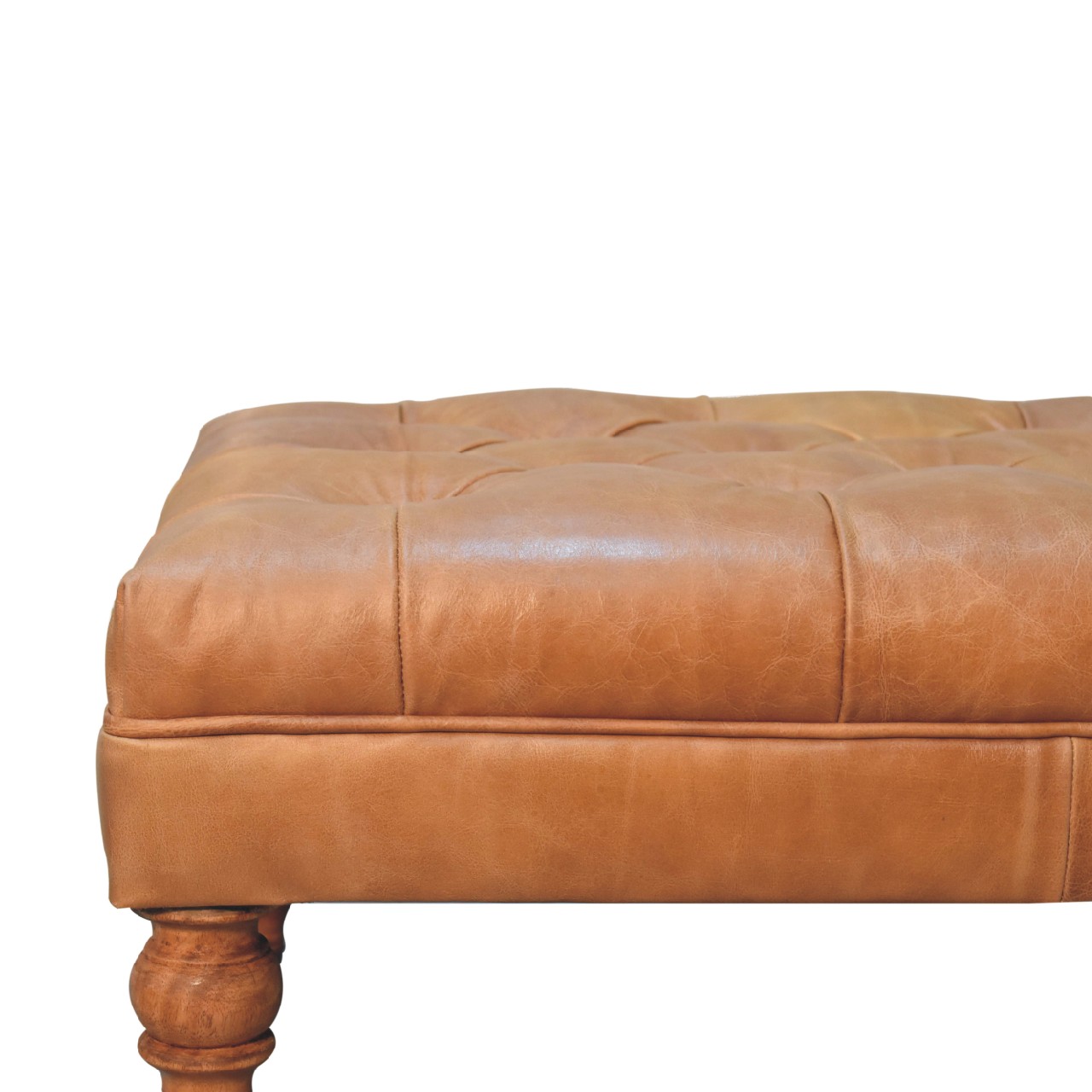 Ottomane aus Buffalo-Tan-Leder mit Rollenfüßen