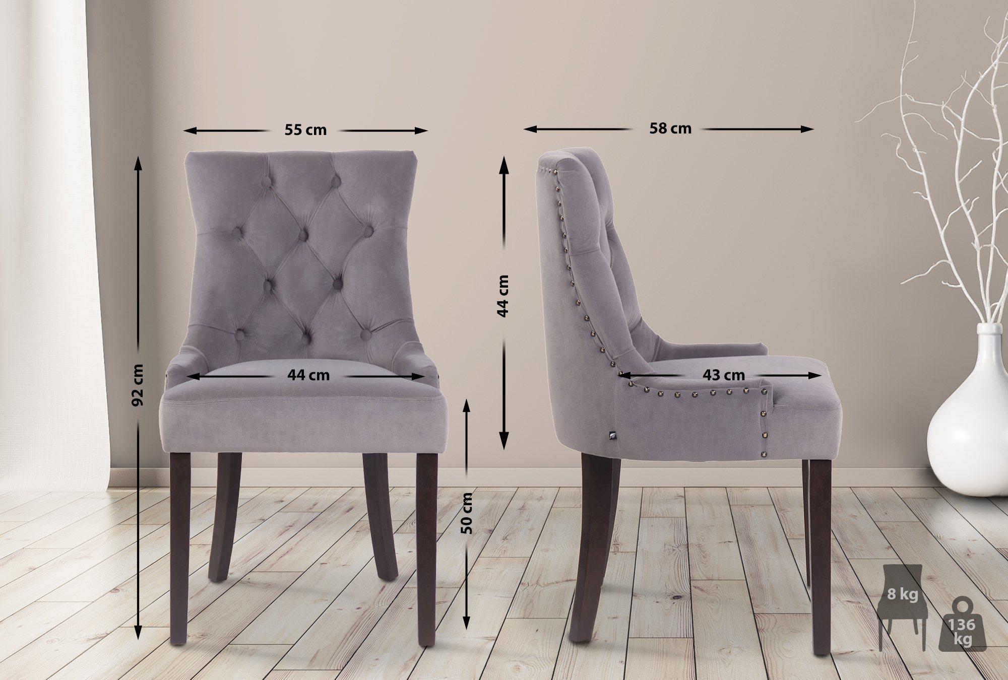 4er Set Esszimmerstühle Aberdeen Samt antik
