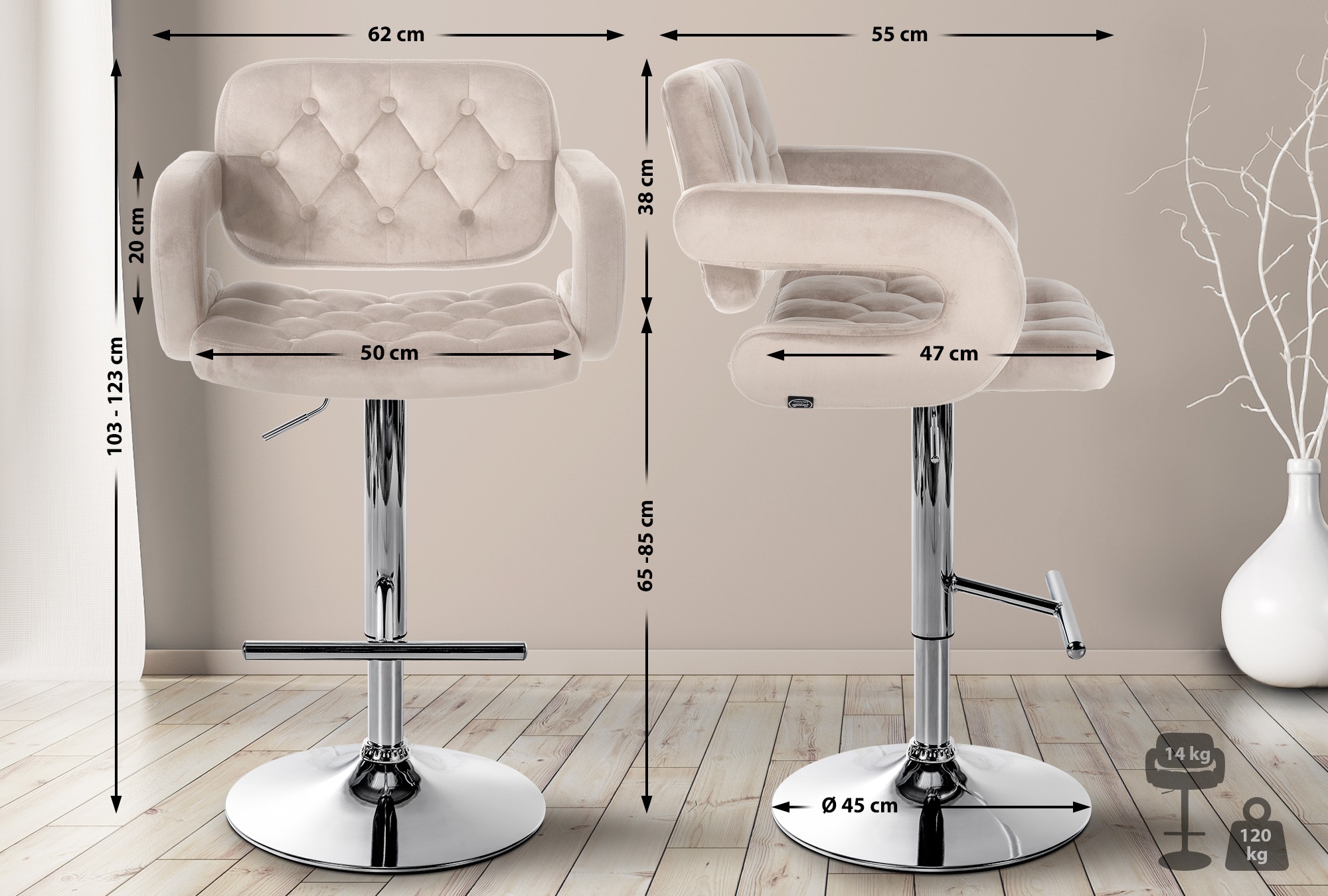 Barhocker Dublin Samt chrom