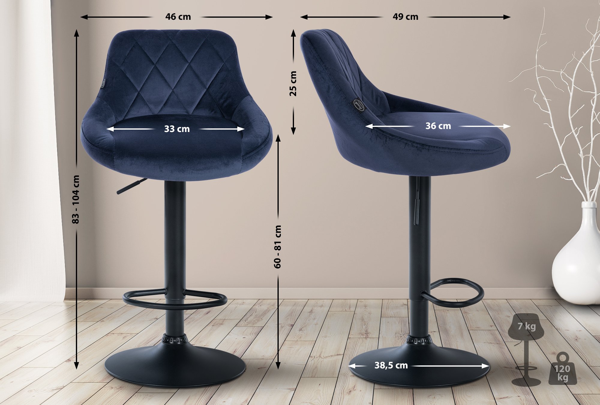 2er Set Barhocker Lazio Samt schwarz