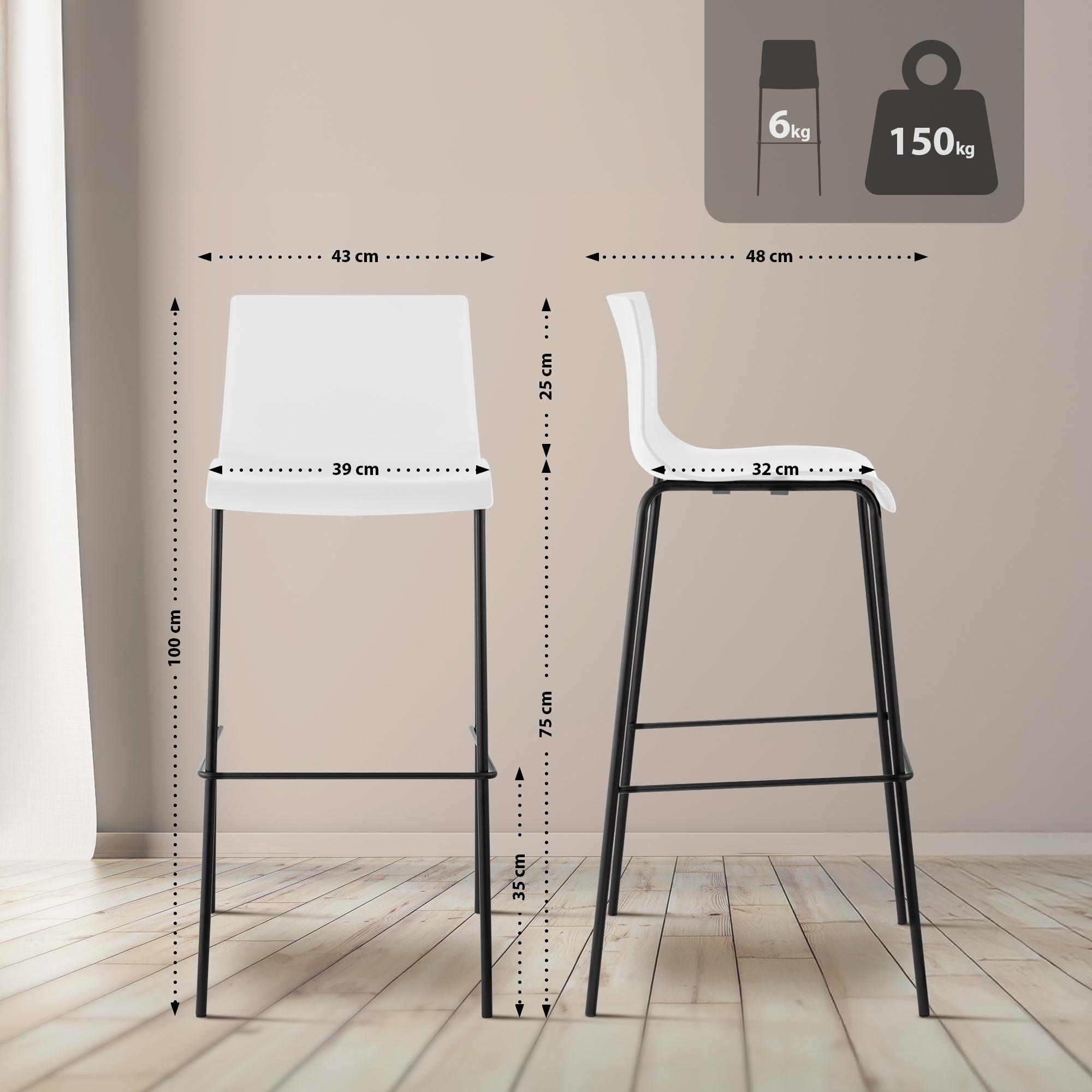 2er Set Barhocker Hoover Kunststoff 4-Fuß Gestell schwarz