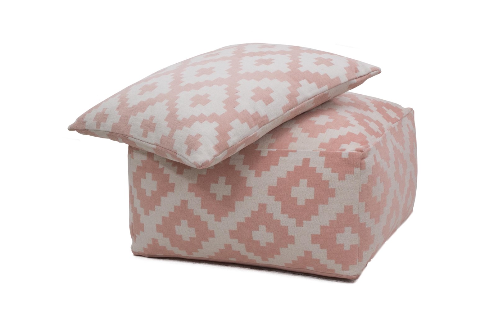 Pouf Unwind Pouf & Cushion Set 260 Weiß / Pastellrosa 80cm x 80cm
