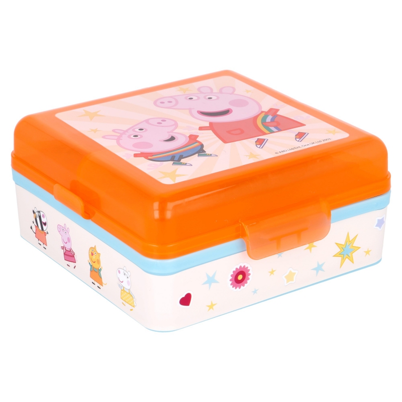 Stor Brotdosen & Trinkflaschen Peppa Pig / Wutz - quadratische Sandwich Box mit mehreren Fächern