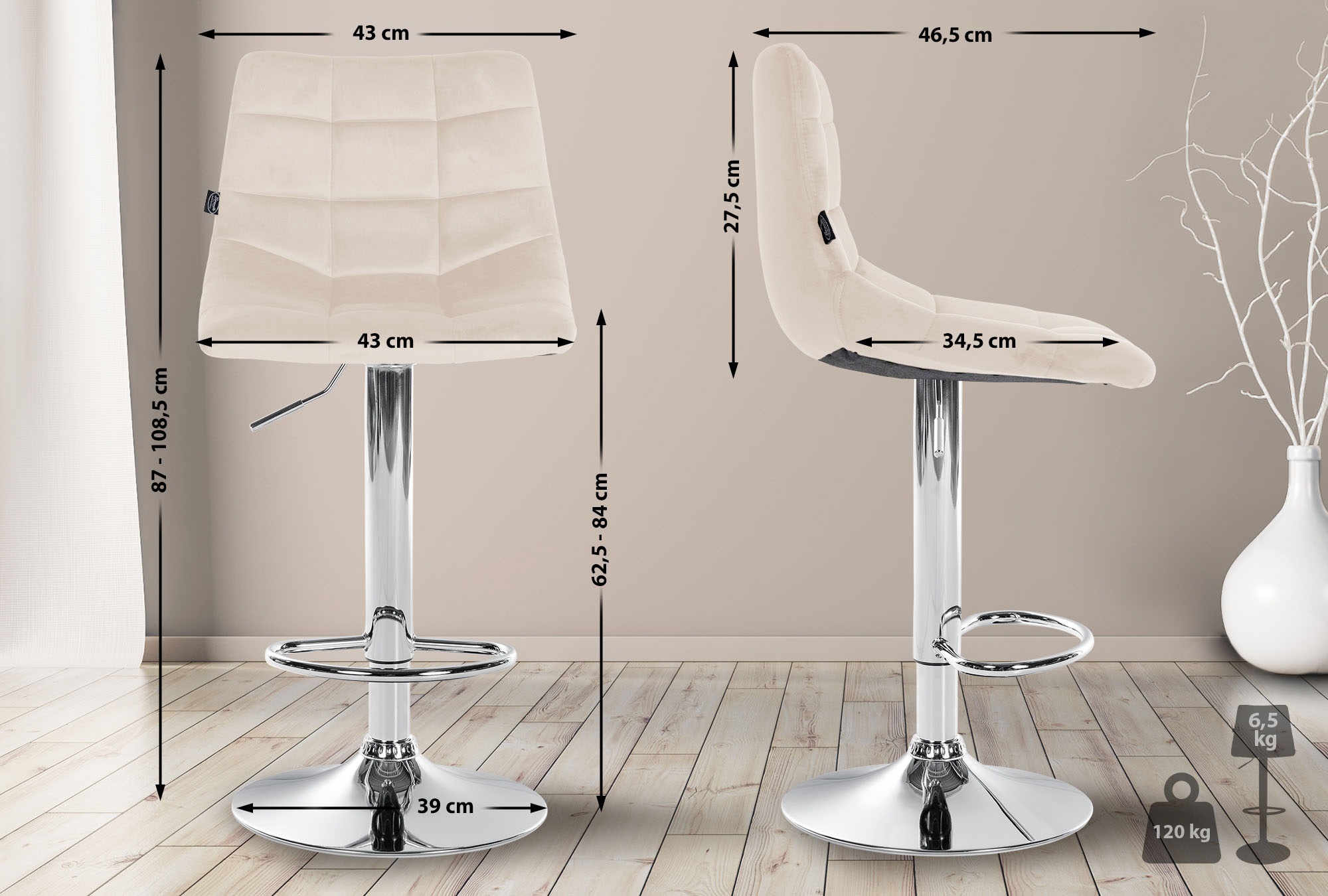 2er Set Barhocker Jerry Samt chrom