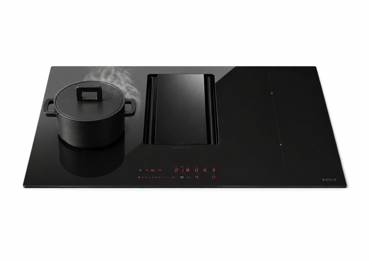 Elica GmbH Rund ums Haus Manolya Elica PRF0183127 Induktionskochfeld mit Dunstabzug 78 cm | Kochfeldabzug Muldenlüfter | 4 Kochzonen | Abluft 580 m³/h | Touch & Booster