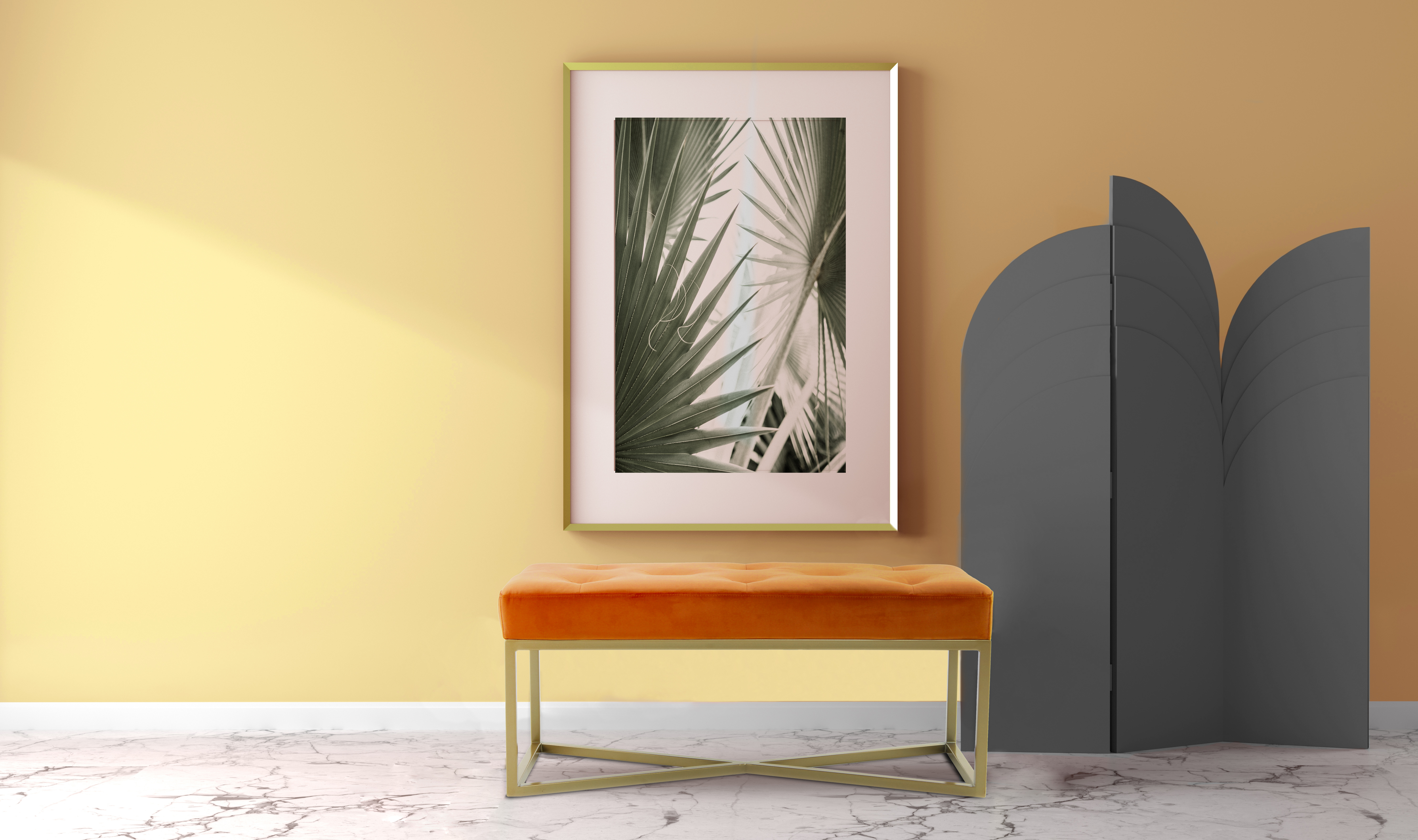 Elegante Sitzbank Orange/Gold