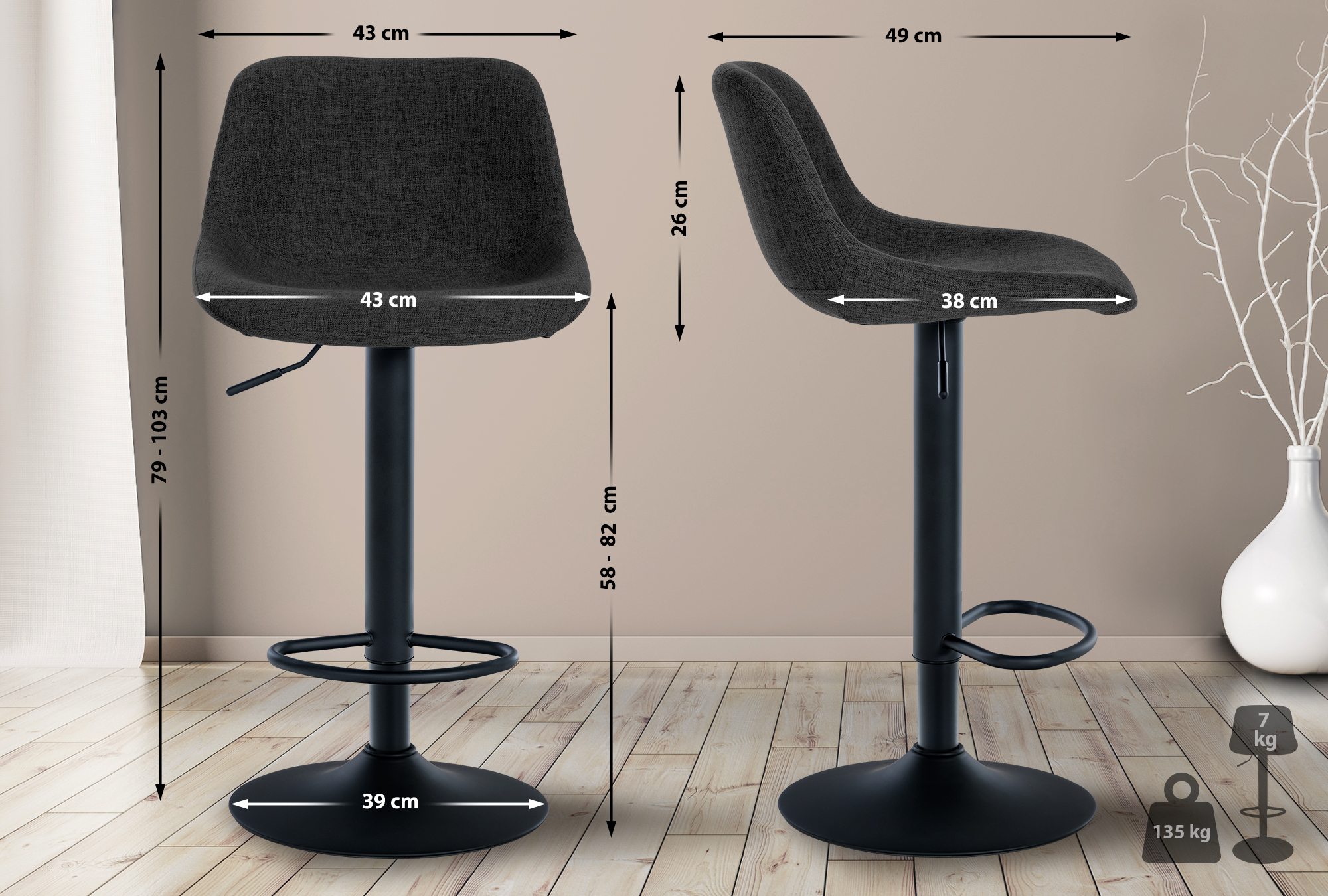 2er Set Barhocker Loft Stoff