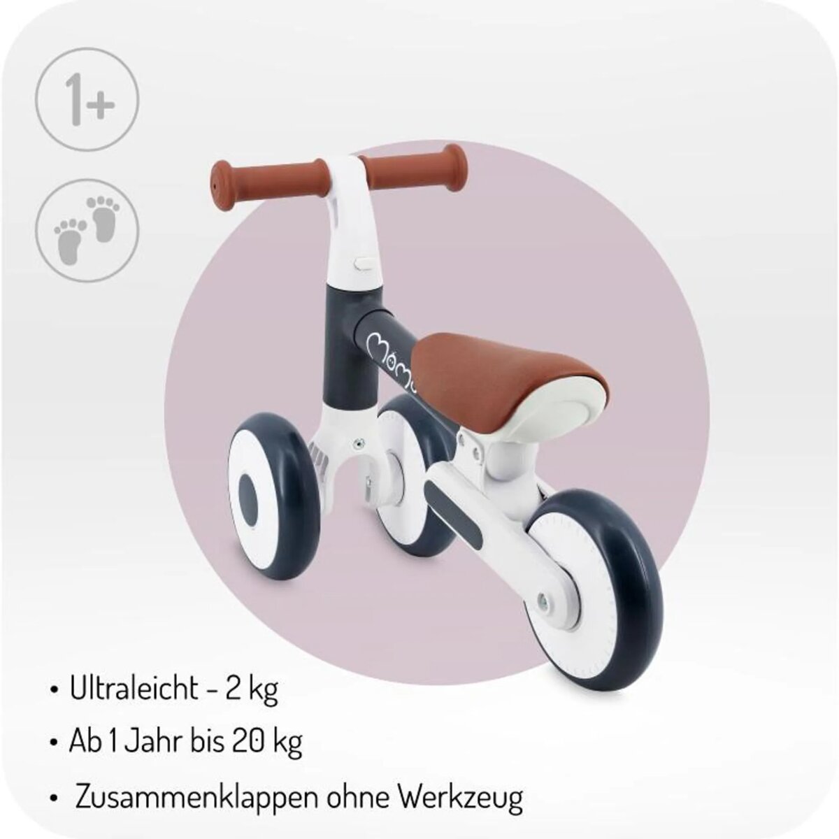 MoMi DEX – Faltbares 2-in-1 Laufrad & Dreirad ohne Pedale, leicht, werkzeuglos montierbar, verstellbarer Sitz, ab 12 Monaten, bis 20 kg – Graphit
