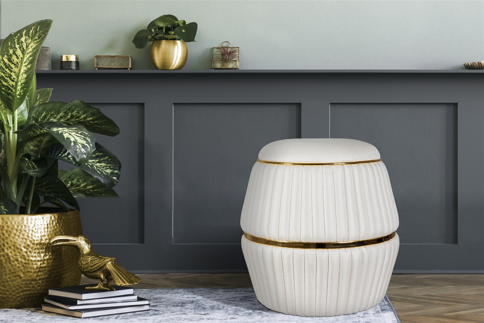 Eleganter Hocker Elfenbein / Gold