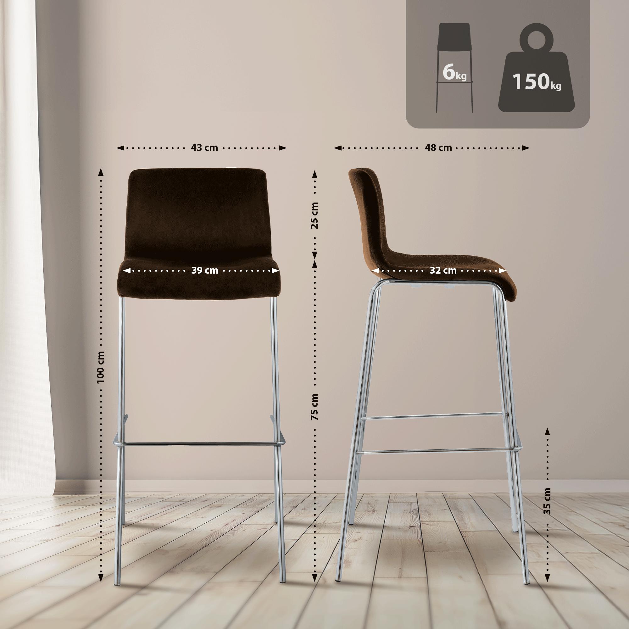 Barhocker Hoover Samt 4-Fuß Chrom