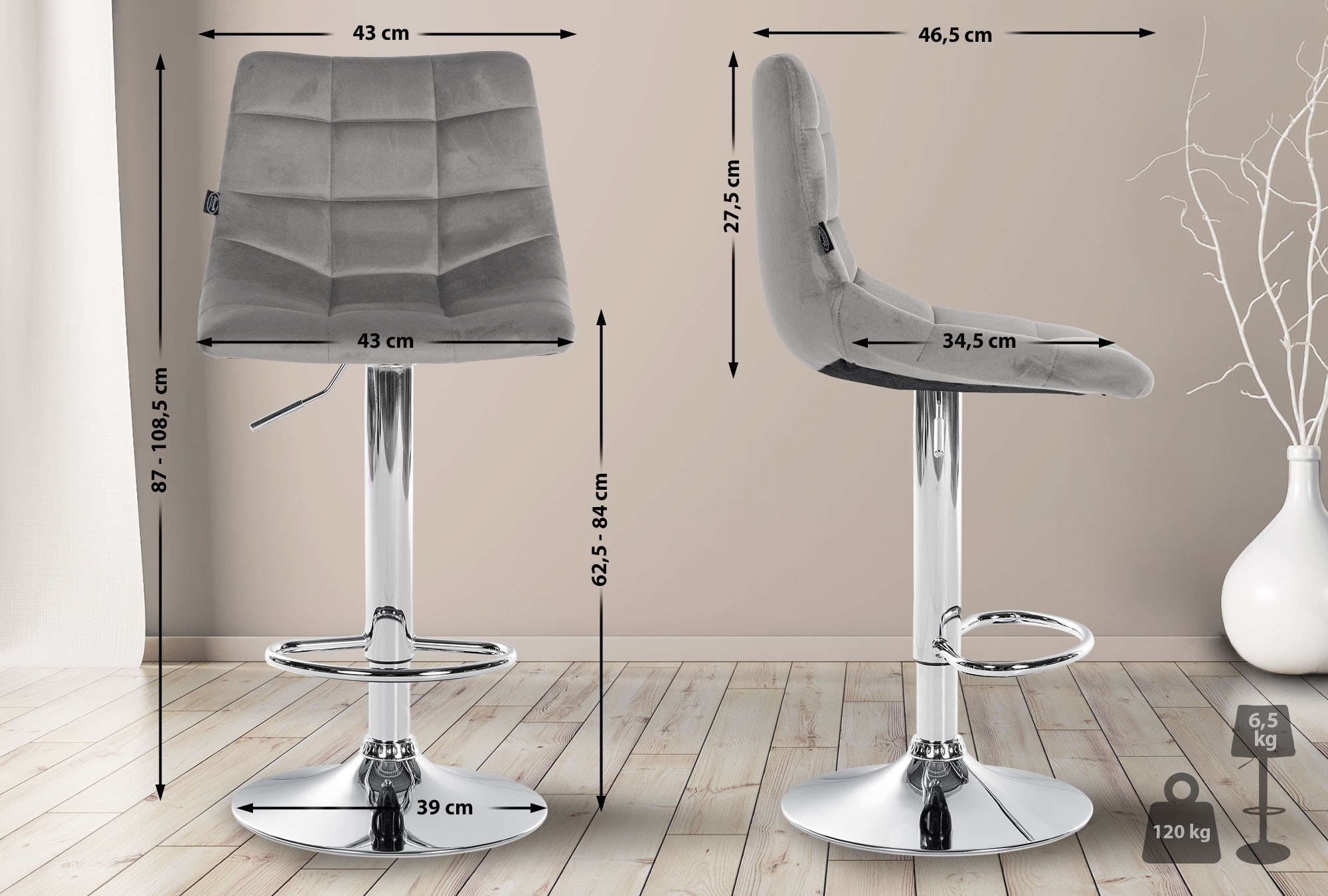 2er Set Barhocker Jerry Samt chrom