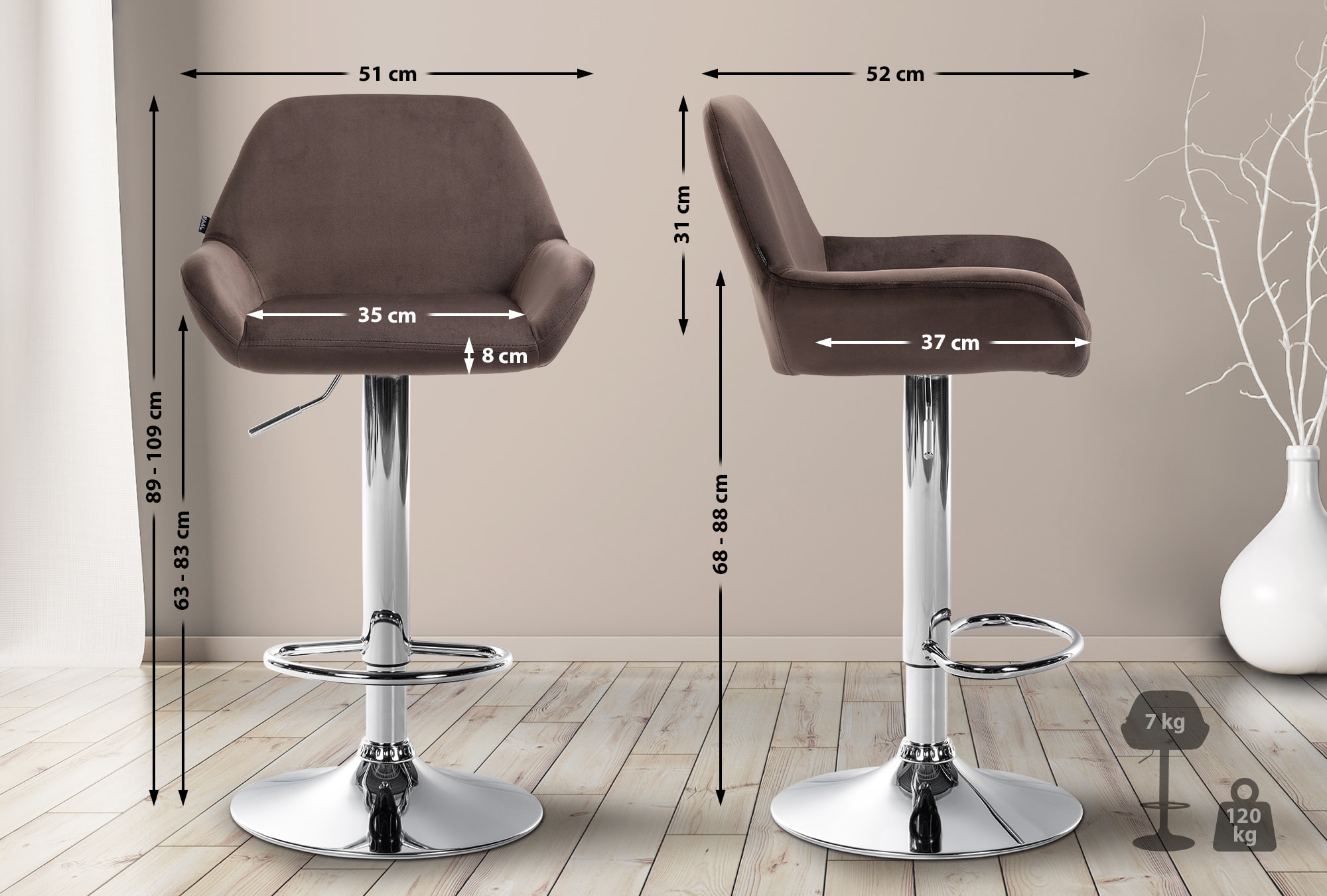 Barhocker Braga Samt chrom