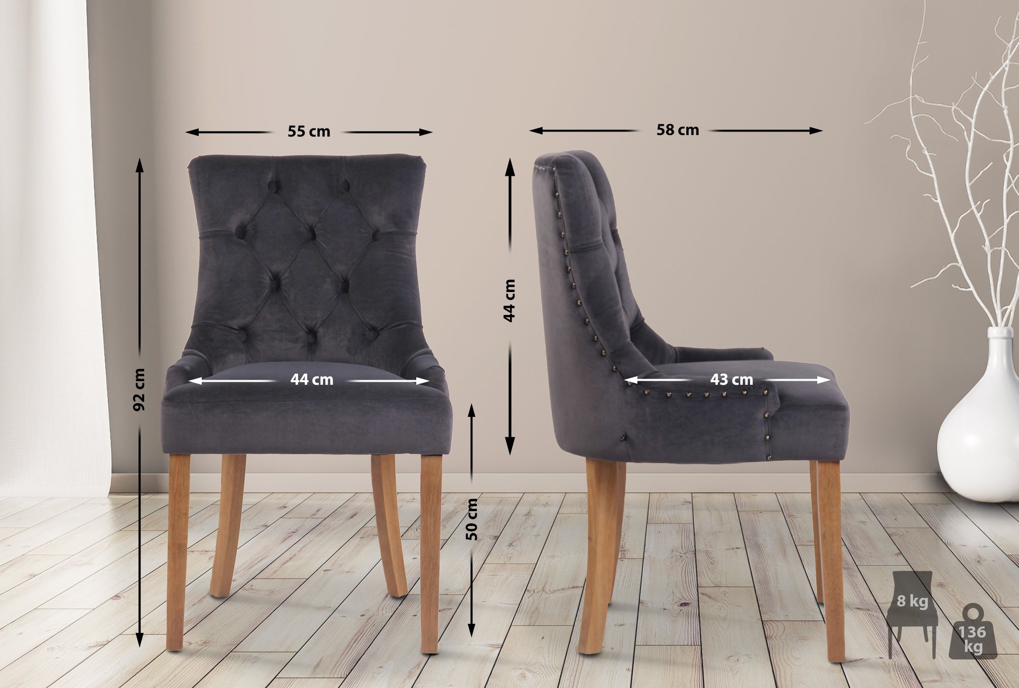 4er Set Esszimmerstühle Aberdeen Samt antik-hell