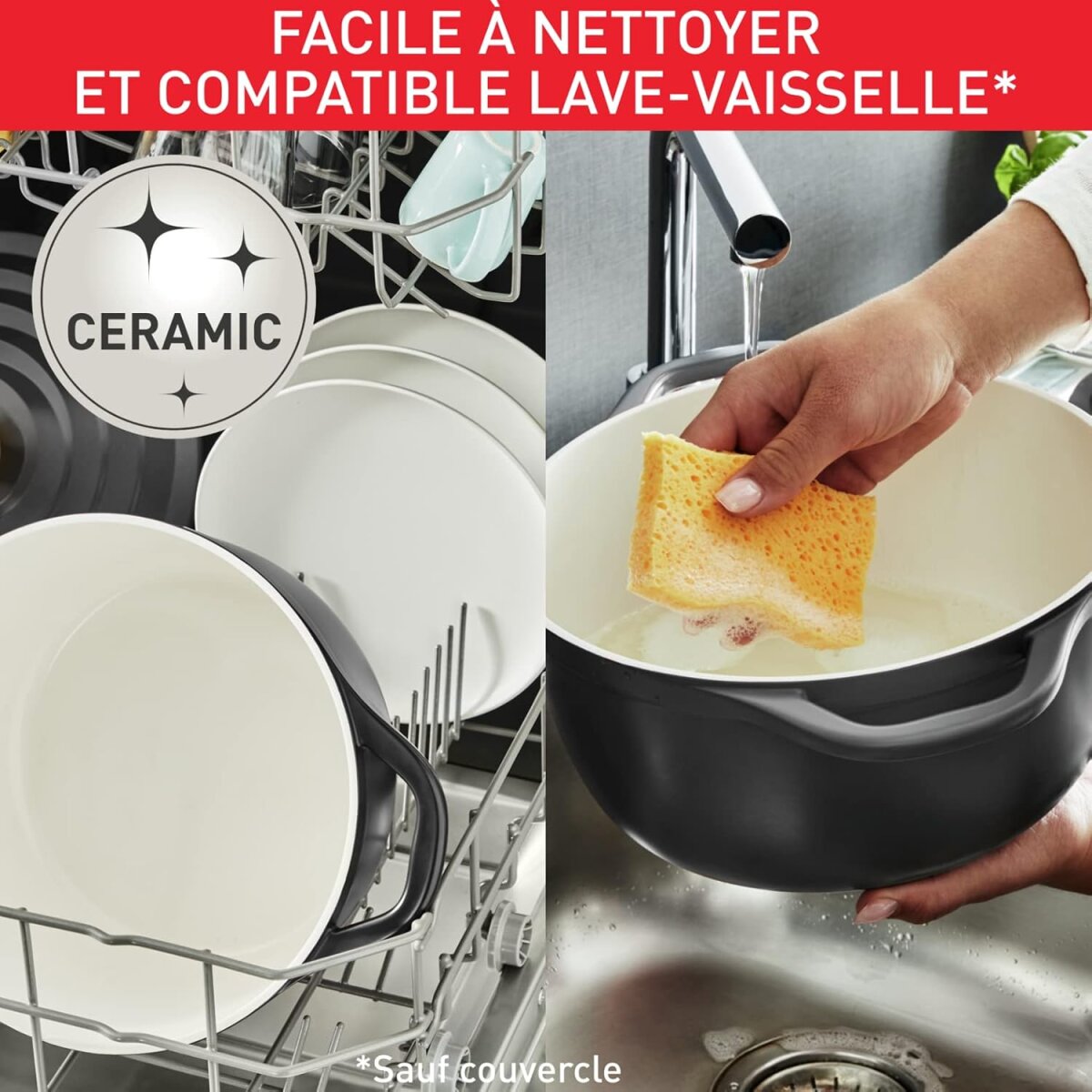 Tefal Air E2554604 Schmortopf rund 24cm | 4,7L Aluminiumguss Auflaufform mit Deckel | Antihaft-Keramikbeschichtung | Induktion & Backofen bis 250°C