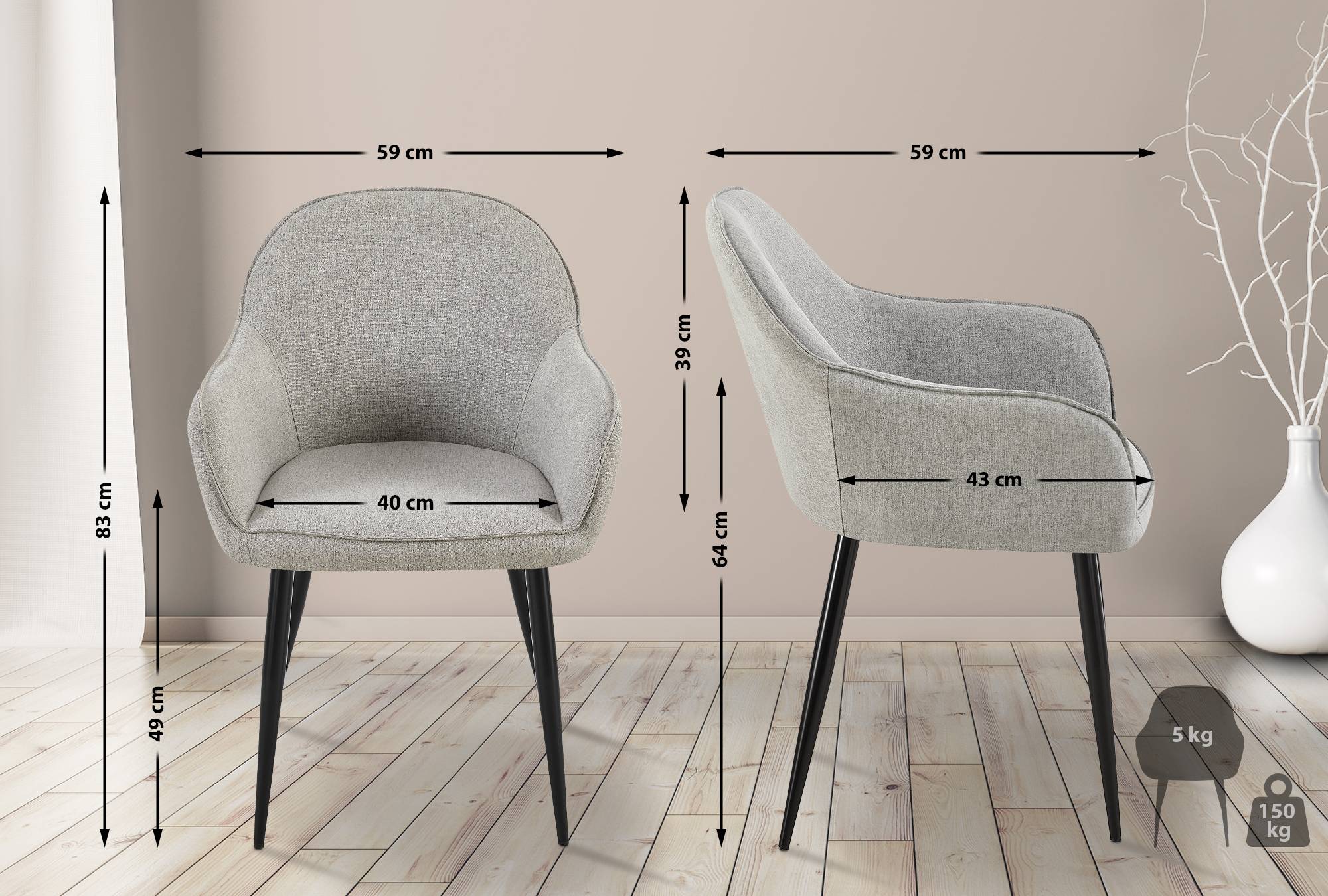 2er Set Esszimmerstühle Boise Stoff
