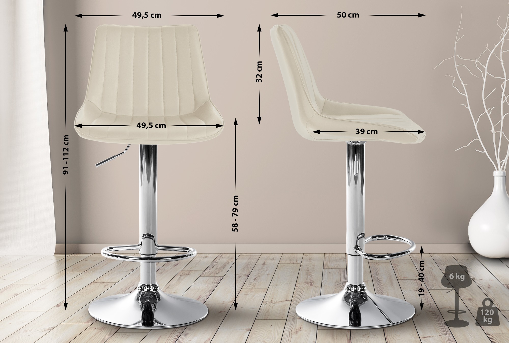 2er Set Barhocker Toni Kunstleder chrom