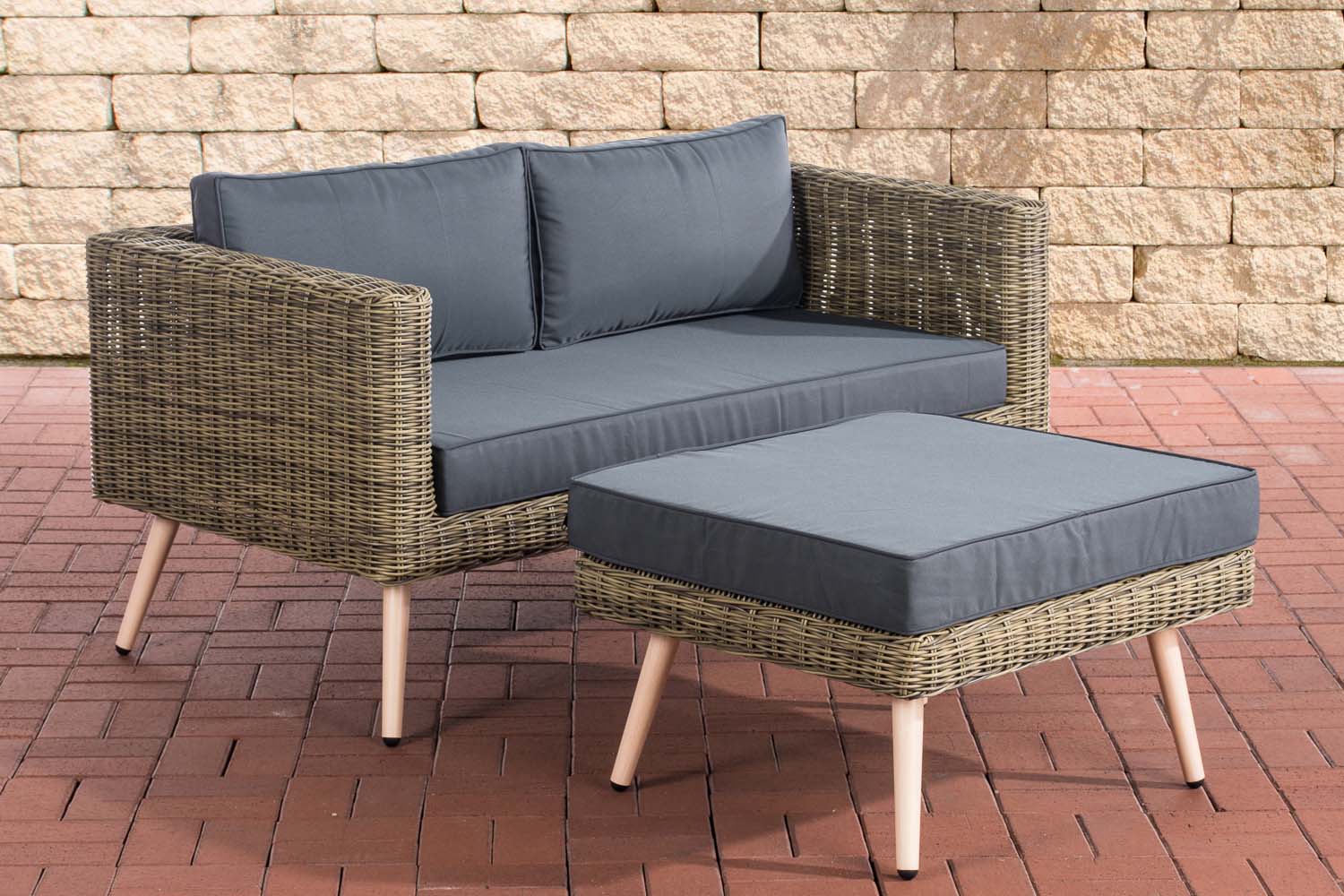 2er Sofa Molde mit Fußhocker Rundrattan natura 40 cm (Hellbraun)