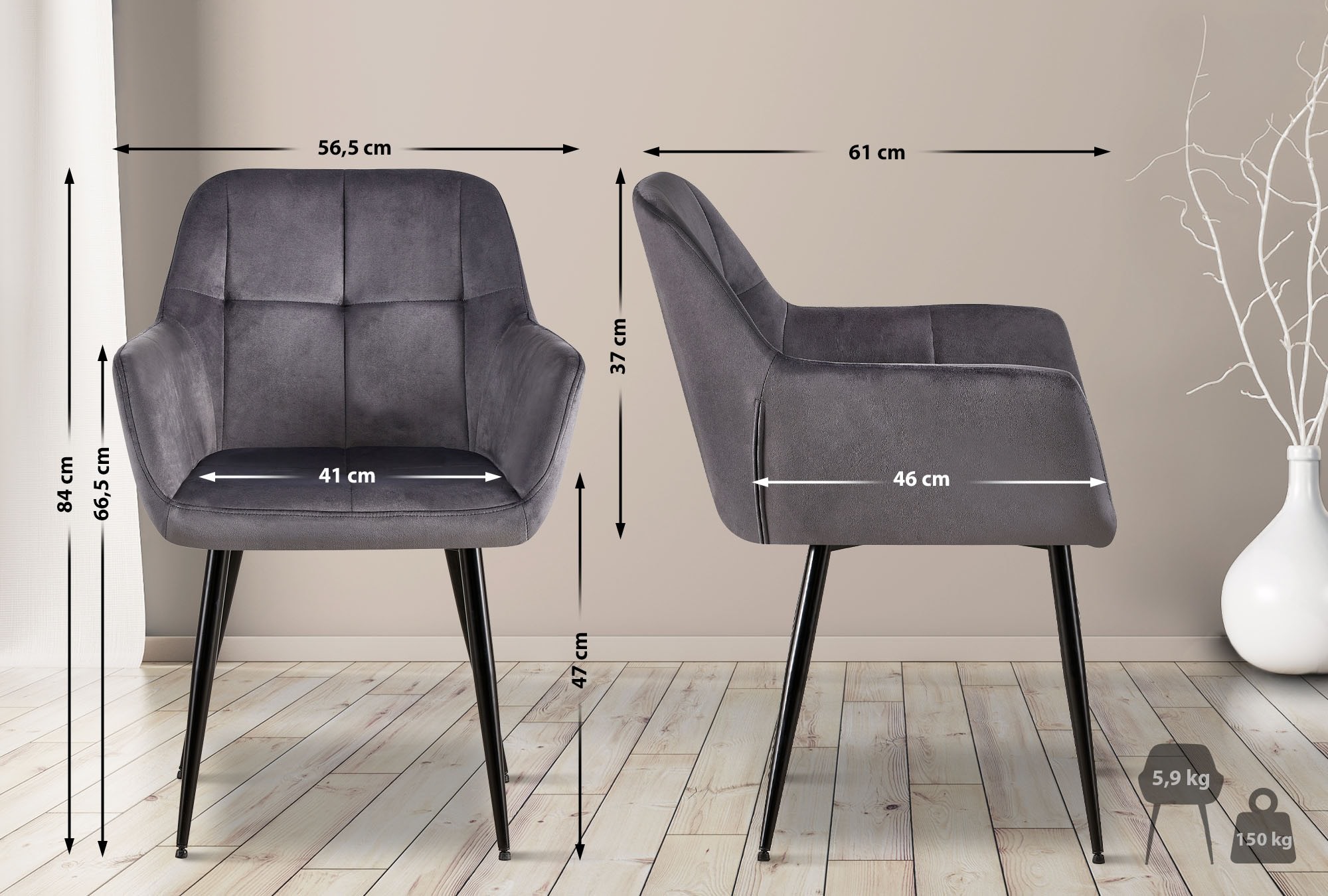 2er Set Esszimmerstuhl Emia Samt