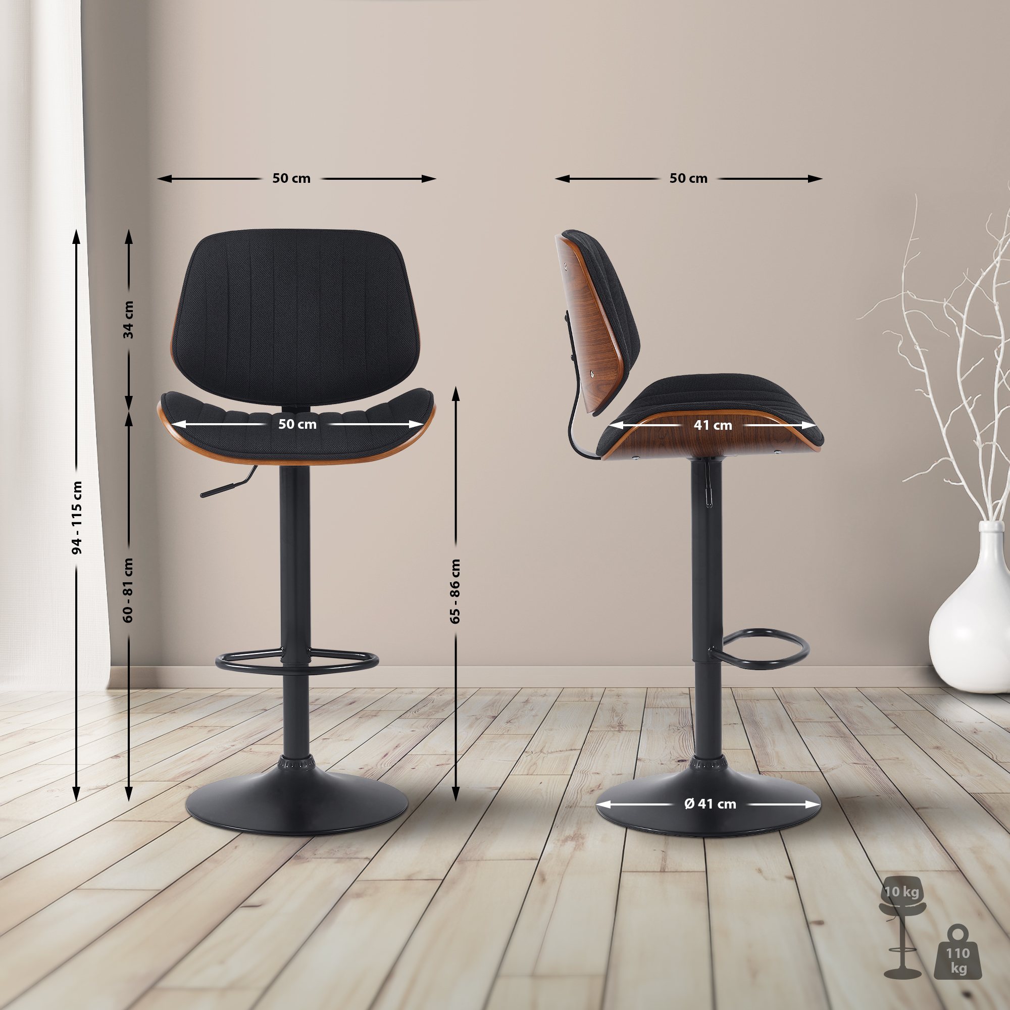 Barhocker Clawson Stoff schwarz