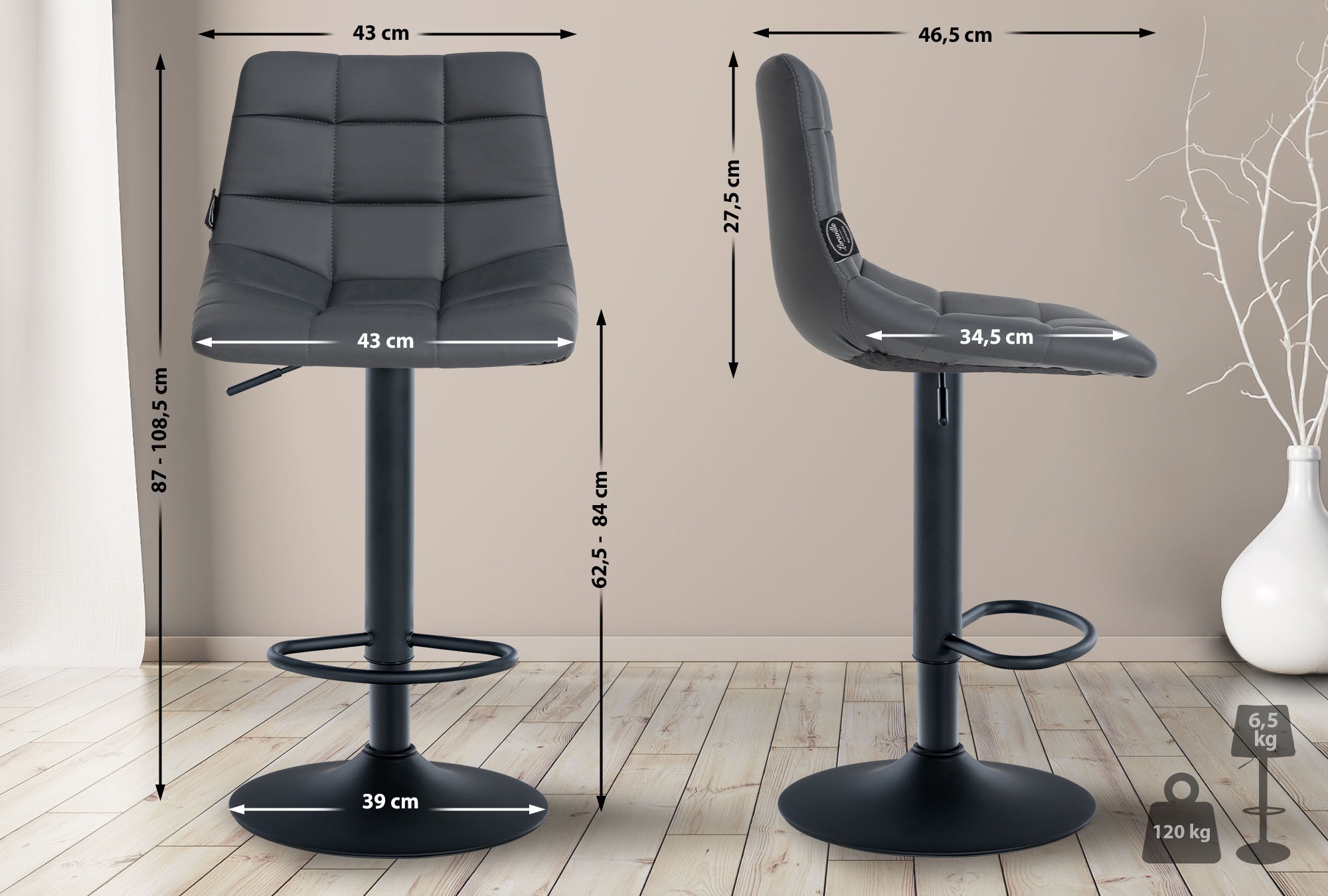 2er Set Barhocker Jerry Kunstleder schwarz