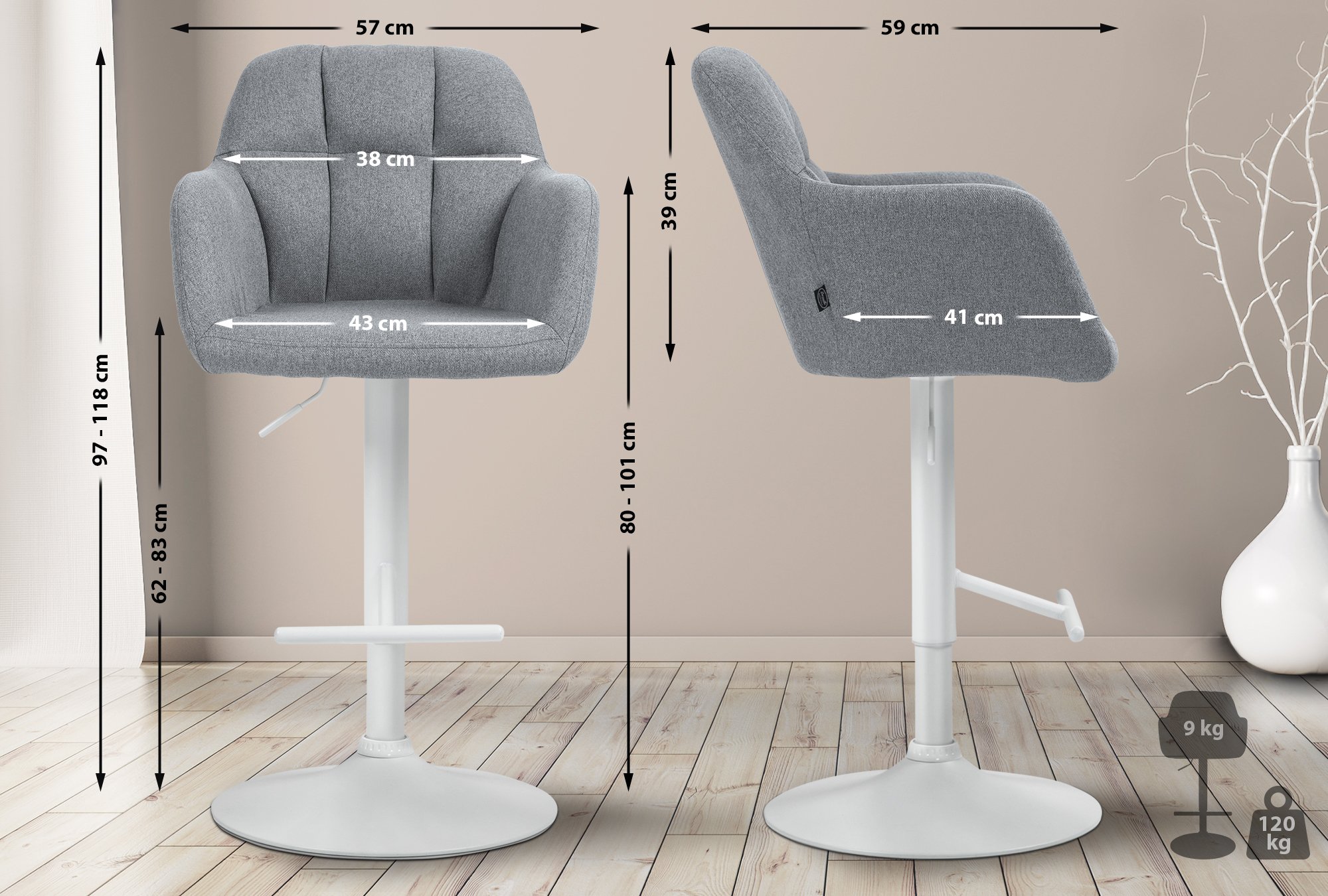 Barhocker Natoma Stoff weiß