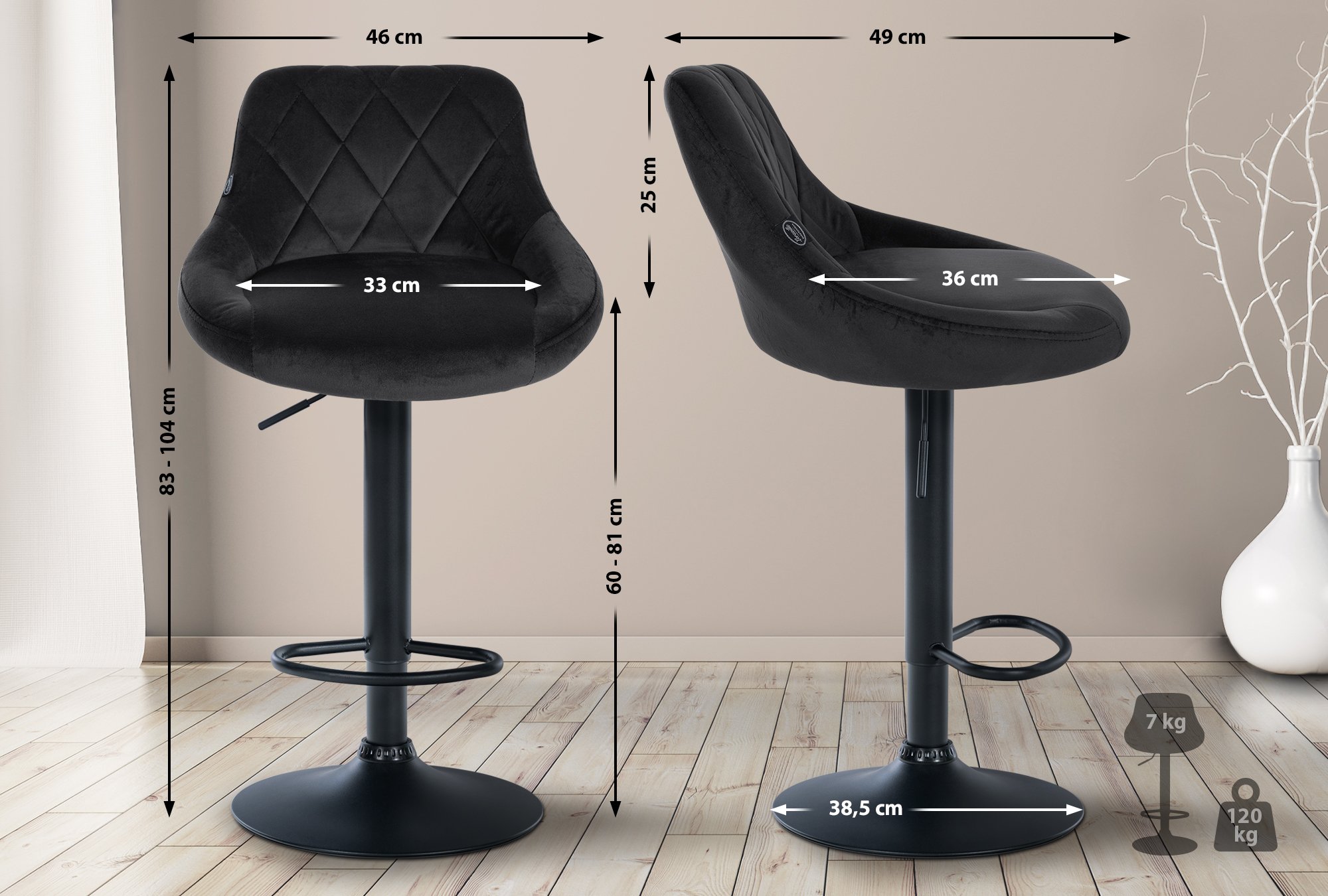 Barhocker Lazio Samt schwarz