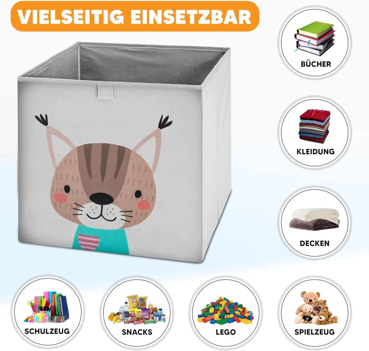 fenchi’s AUSTRIA Aufbewahrungsboxen 2er Set – 33x33x33 cm – Kallax kompatibel – stabile Faltboxen für Kinderzimmer (Bär & Katze)