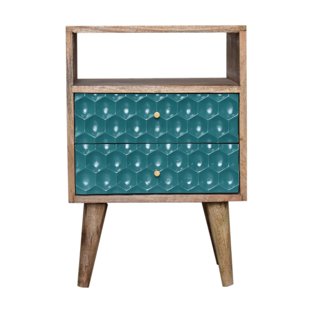 Nachttisch „Honeycomb Teal“ mit offenem Fach