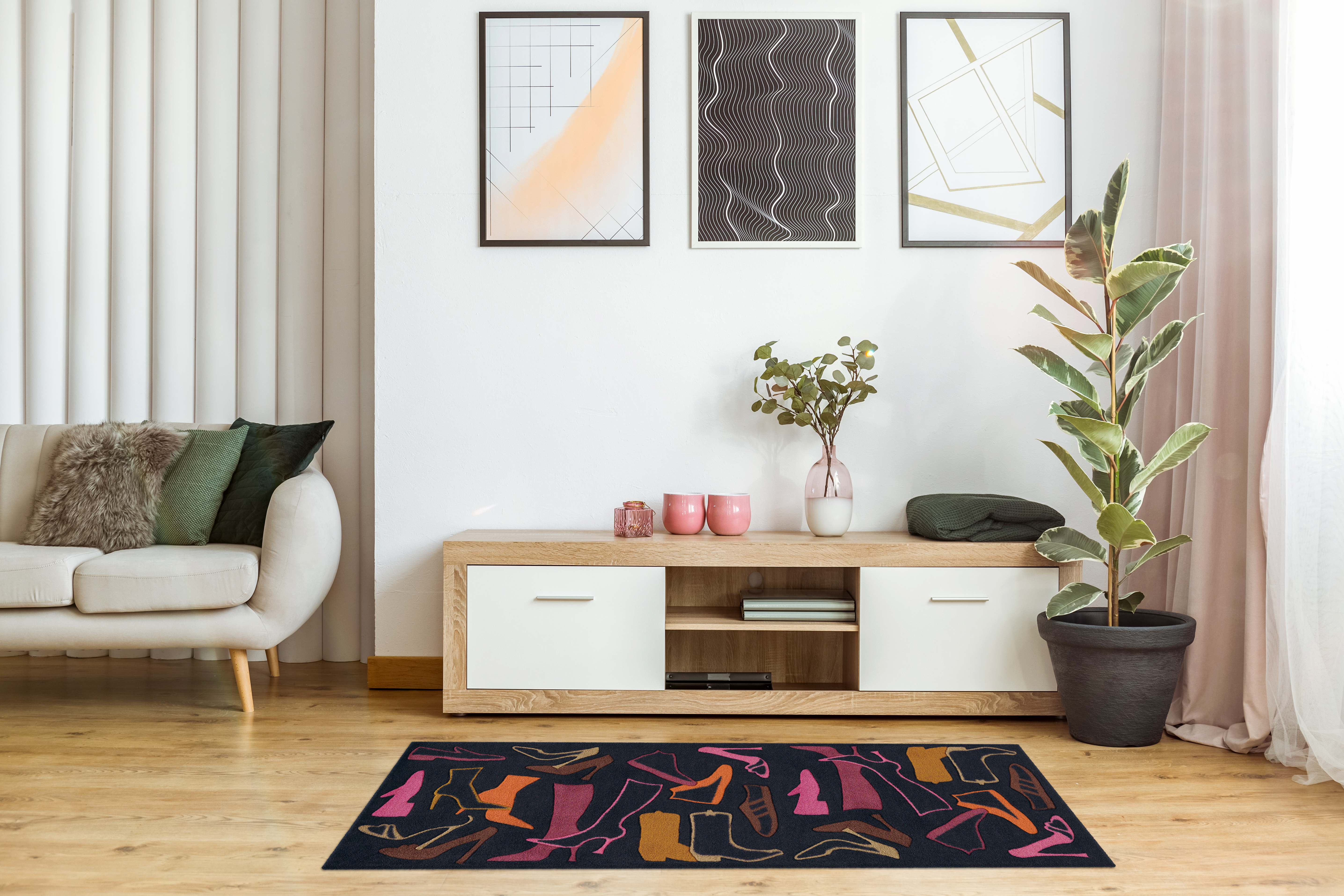 Fußmatte Living Mat 17 Braun / Violett / Orange 64cm x 168cm