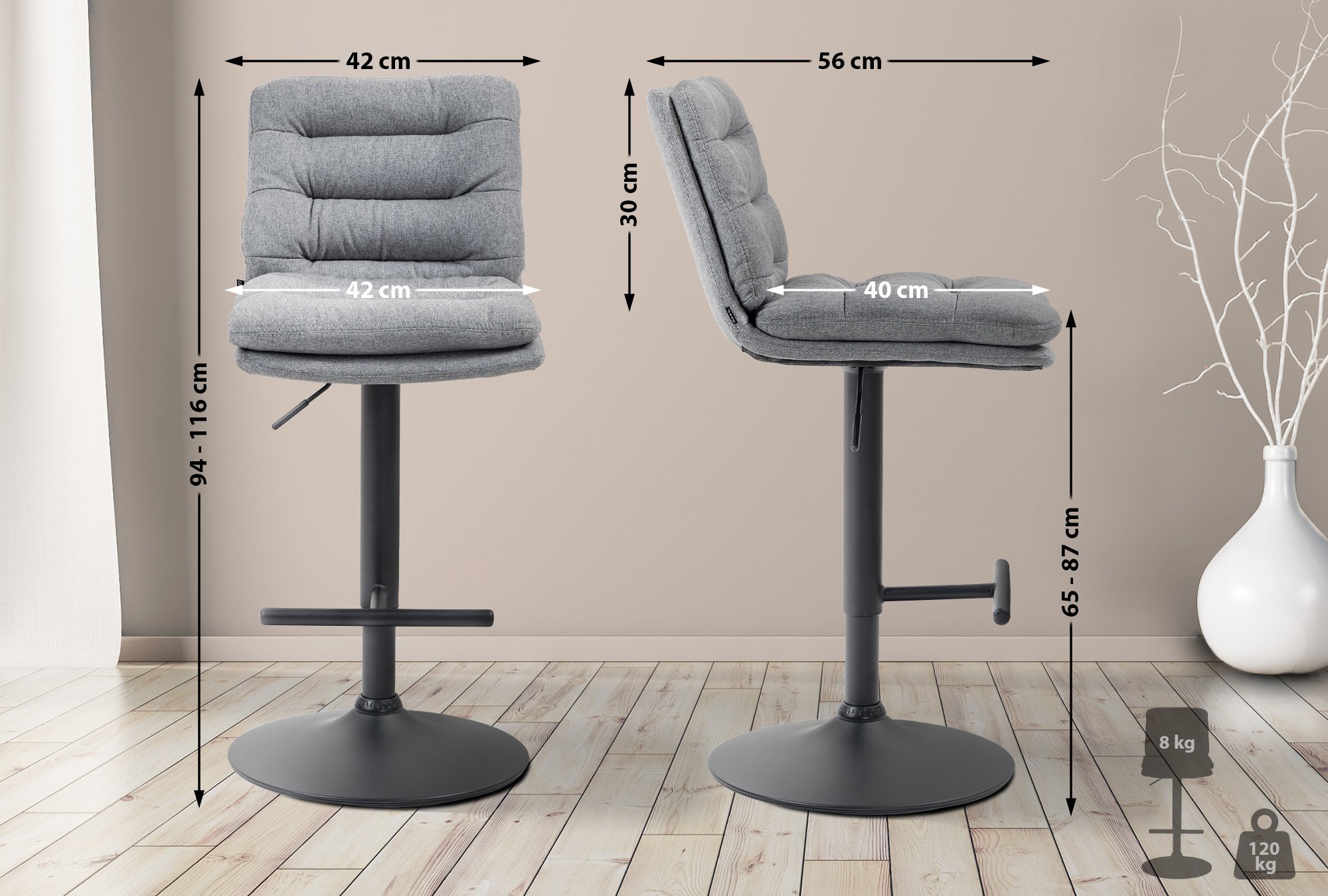 Barhocker Damar Stoff schwarz