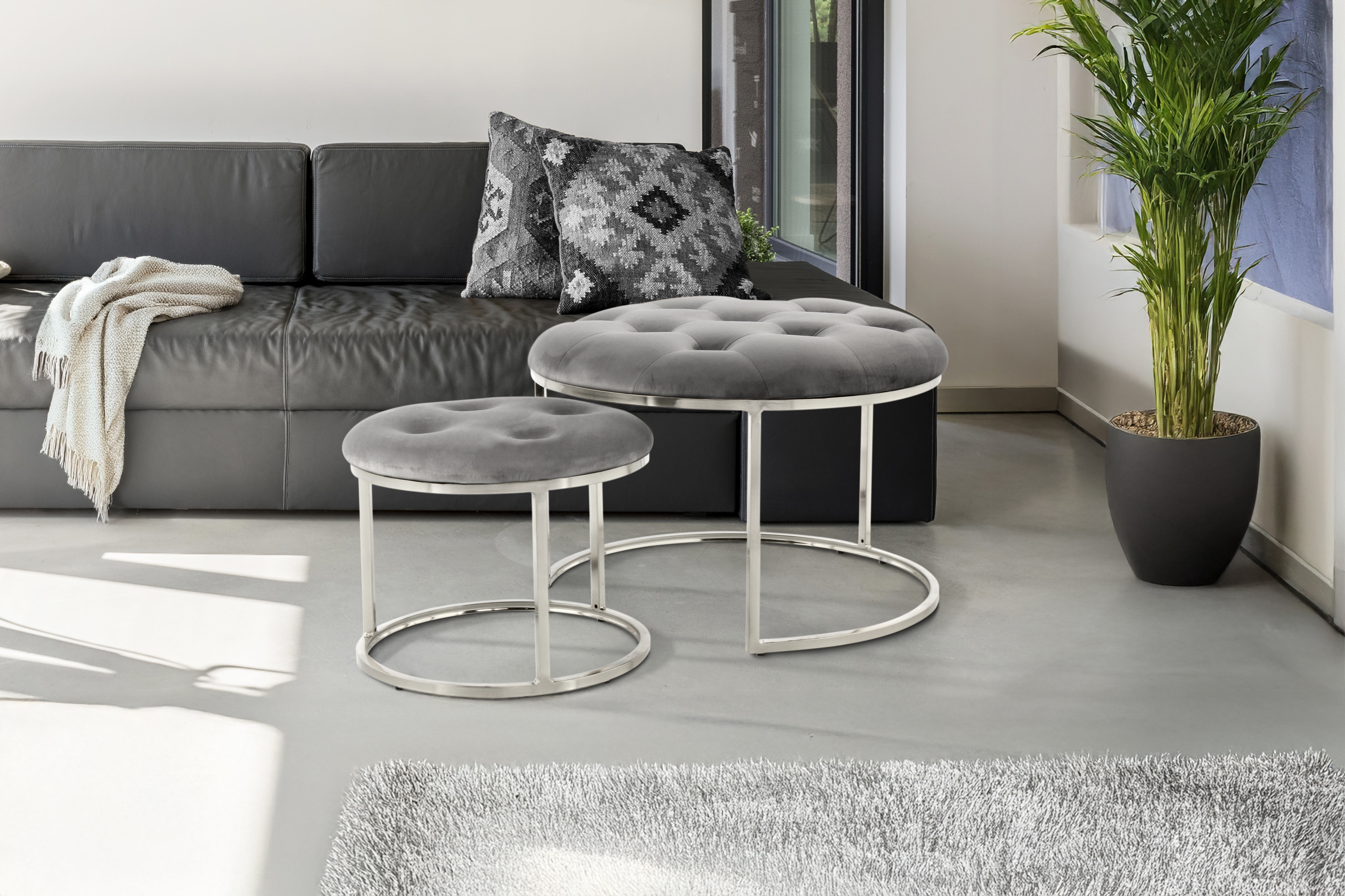 Hocker Hocker Becky 825 2er-Set Grau / Silber
