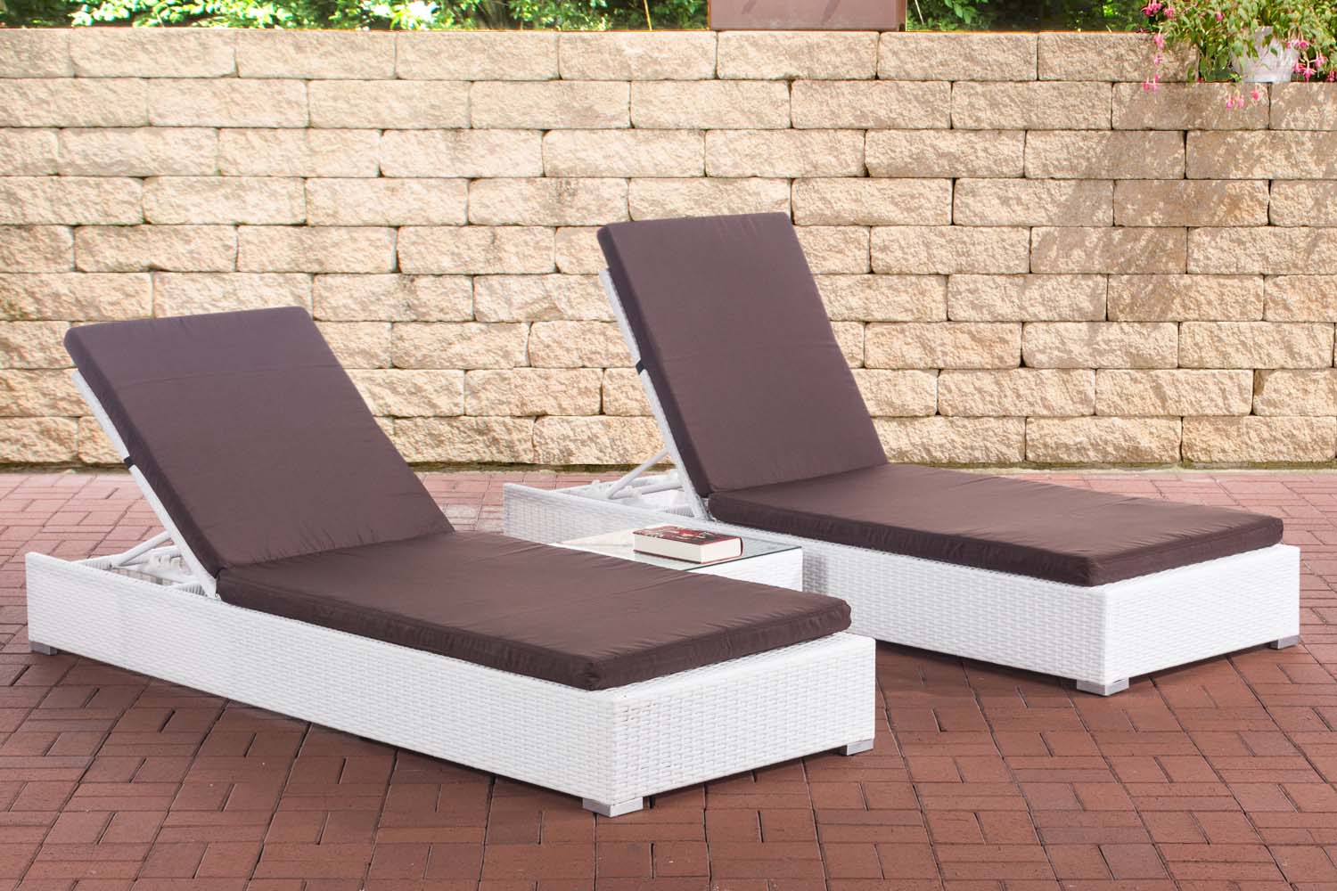 2x Sonnenliege Nadi mit Tisch terrabraun