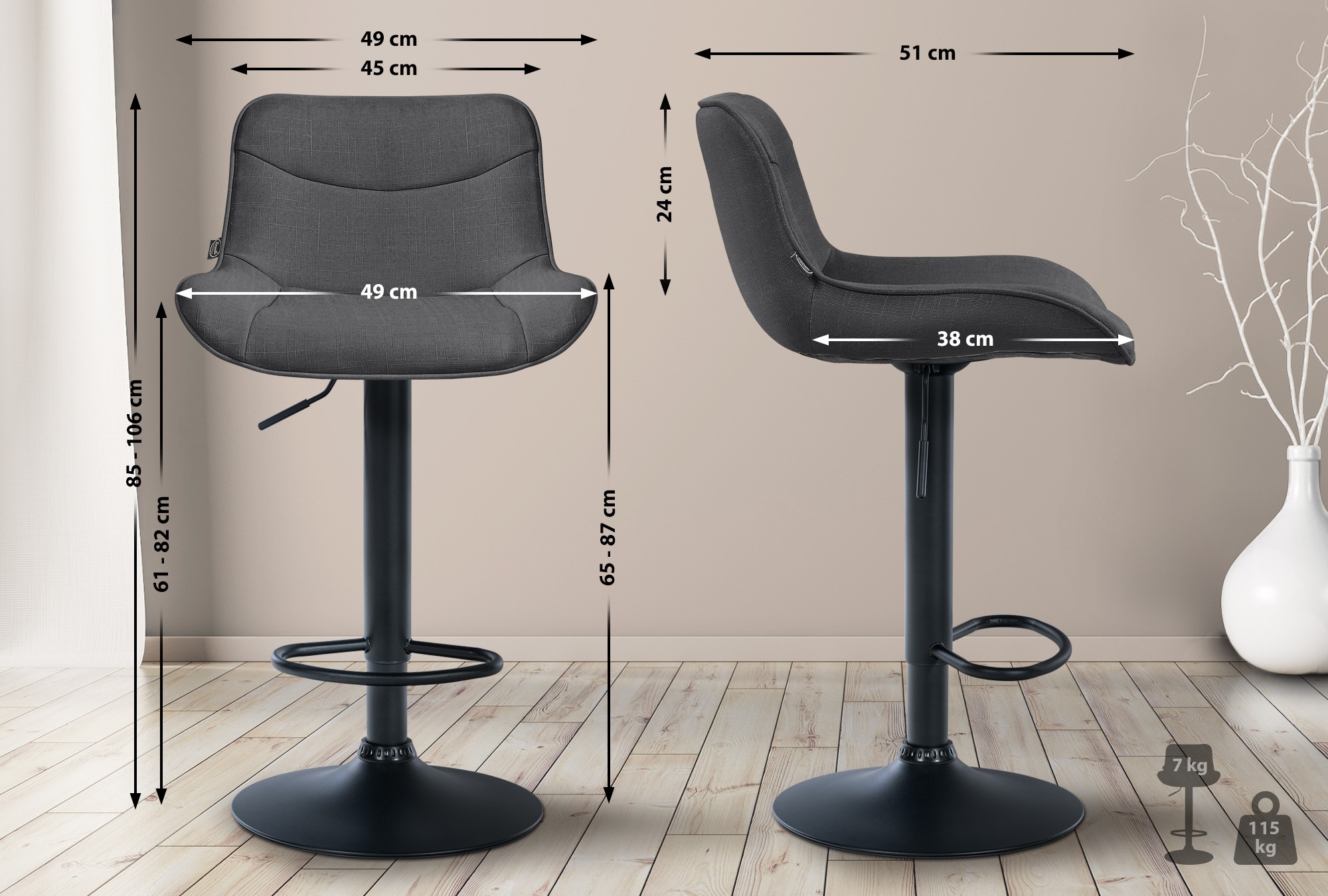 Barhocker Vonore Stoff schwarz