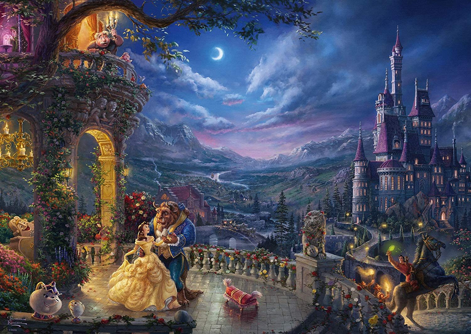 Schmidt Spiele GmbH Puzzles Disney, Die Schöne und das Biest, Tanz im Mondlicht - 1000 Teile Puzzle (Thomas Kinkade)