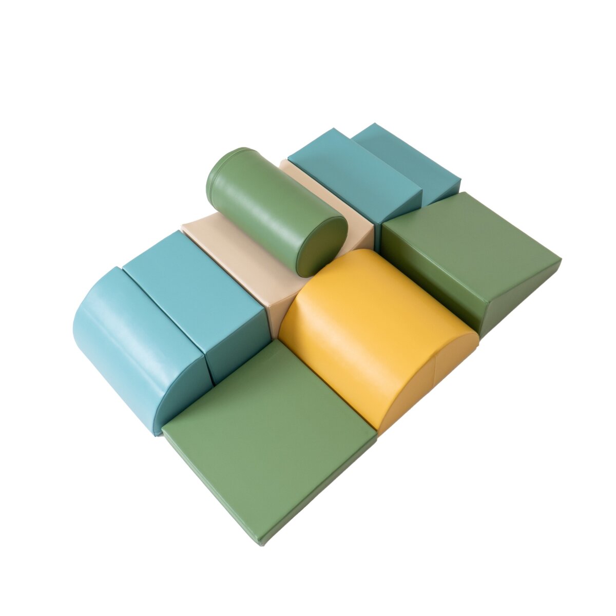 IGLU SET 33 Adventurer - Beige/Grün/Pastell-Türkis/Honigfarben - Bunte Schaumstoff-Klettermodule/Bausteine für Kinder