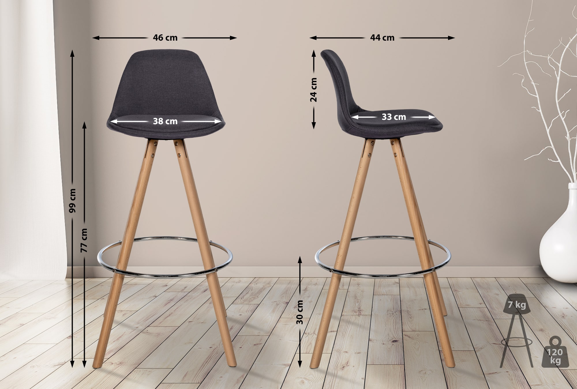 Barhocker Corbin Stoff Rund natura