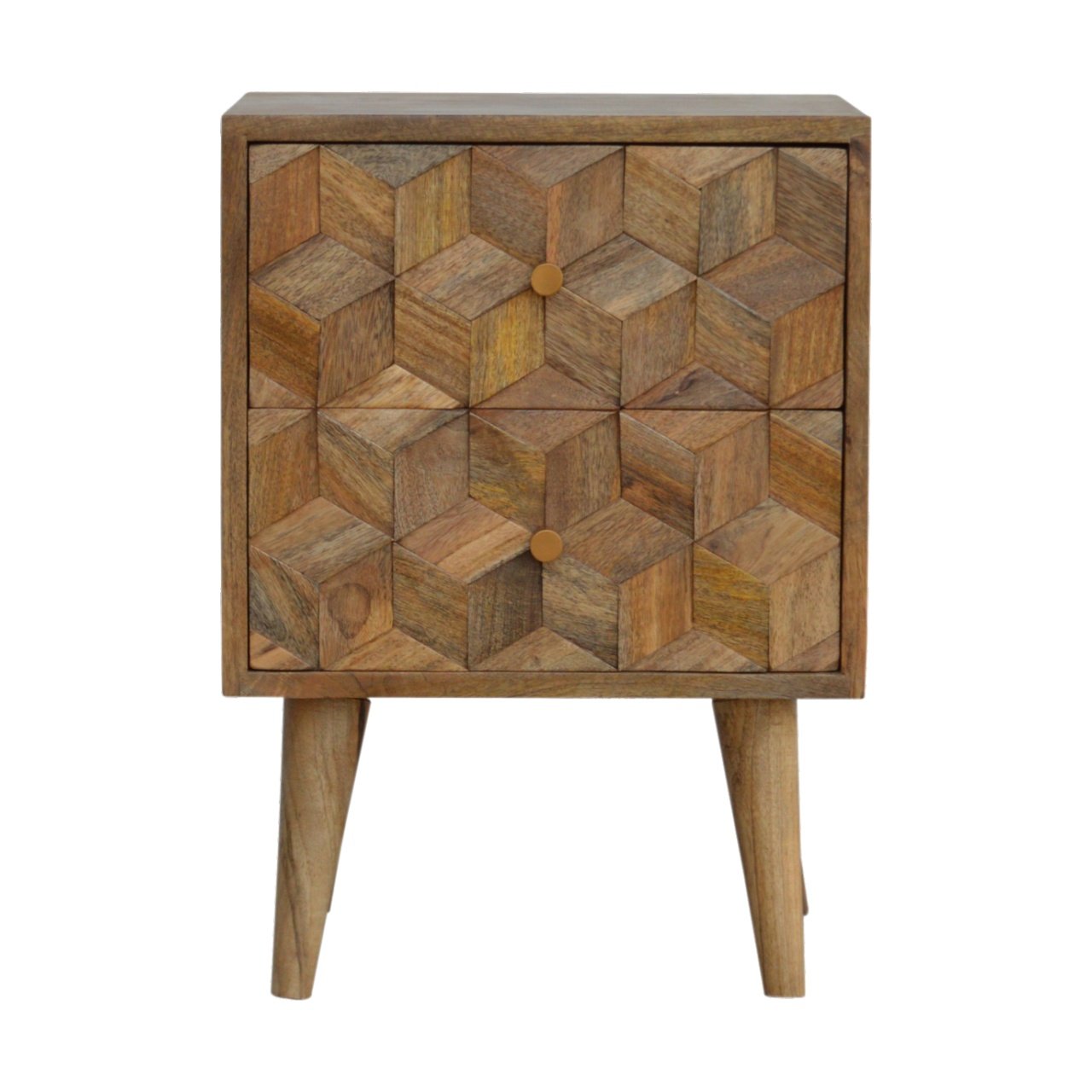 Nachtisch mit 2 Schubladen, „Cube Carved“