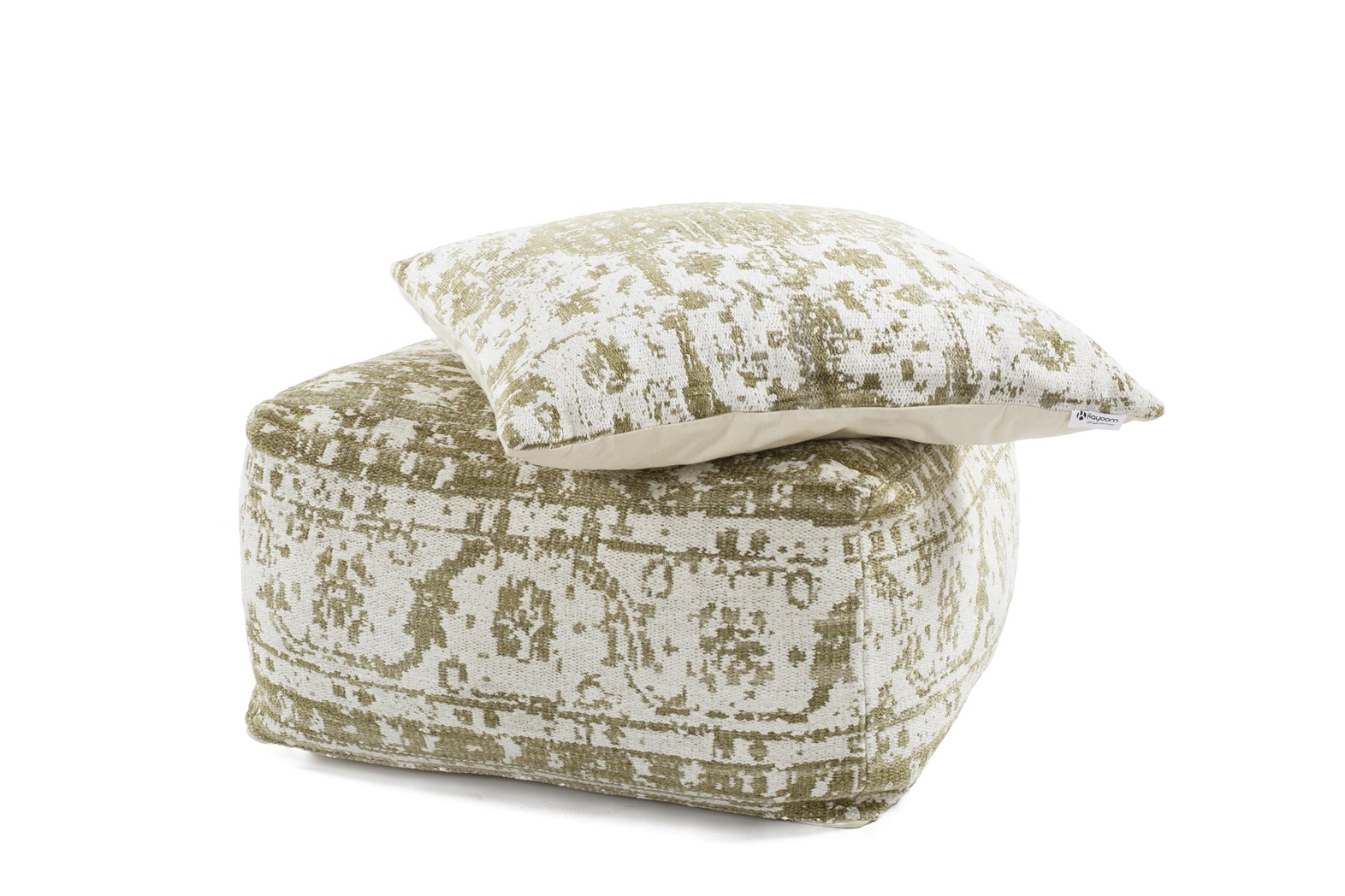 Pouf Paramount Pouf & Cushion Set 210 Creme / Oliv 80cm x 80cm