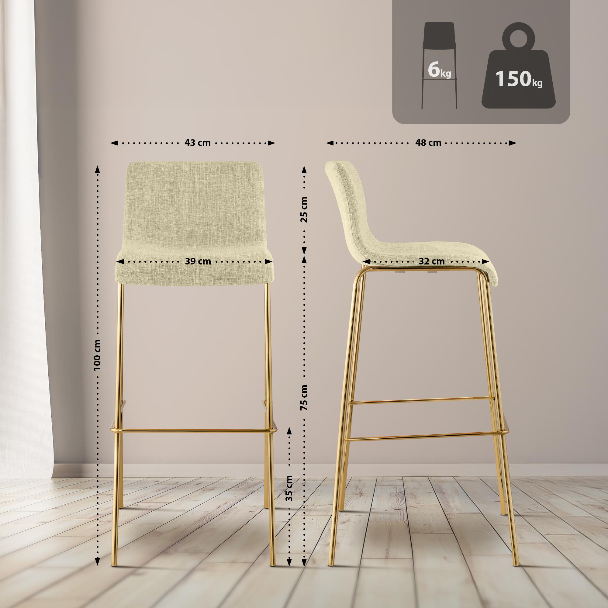 Barhocker Hoover Stoff 4-Fuß Gold