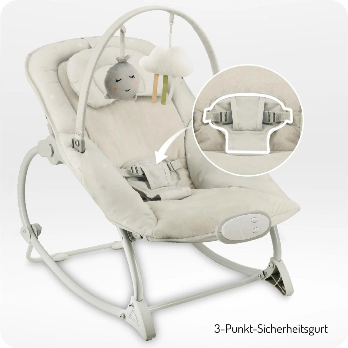 MoMi LAPIS – Elektrische Babywippe mit Musikmodul (8 Melodien), 3 Vibrationsstufen, verstellbare Rückenlehne & arretierbar – in verschiedenen Graufarben