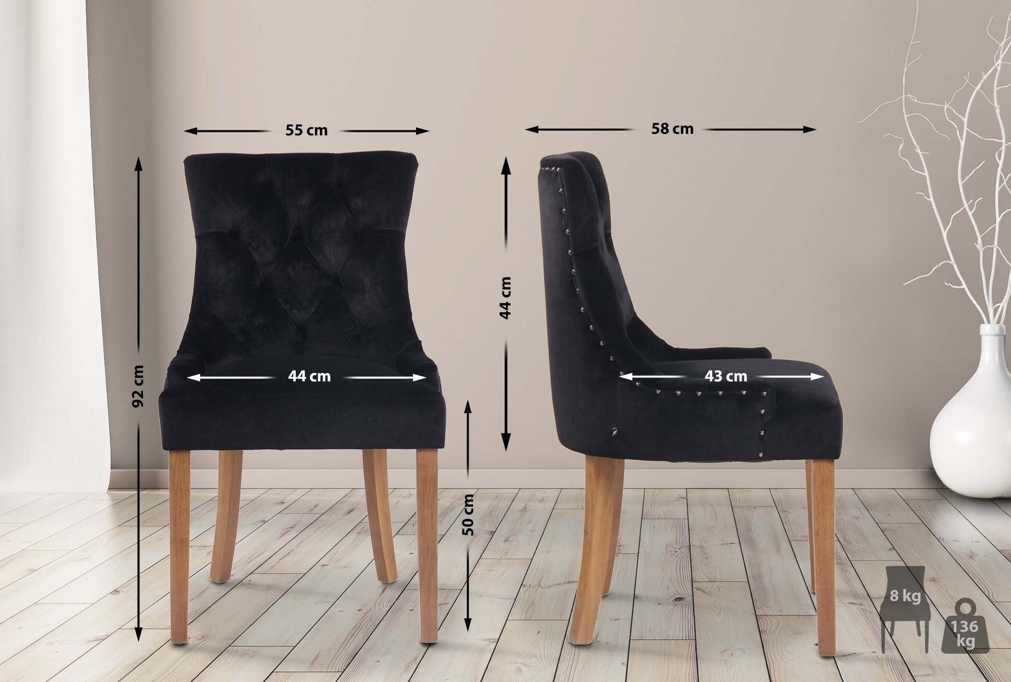 4er Set Esszimmerstühle Aberdeen Samt antik-hell