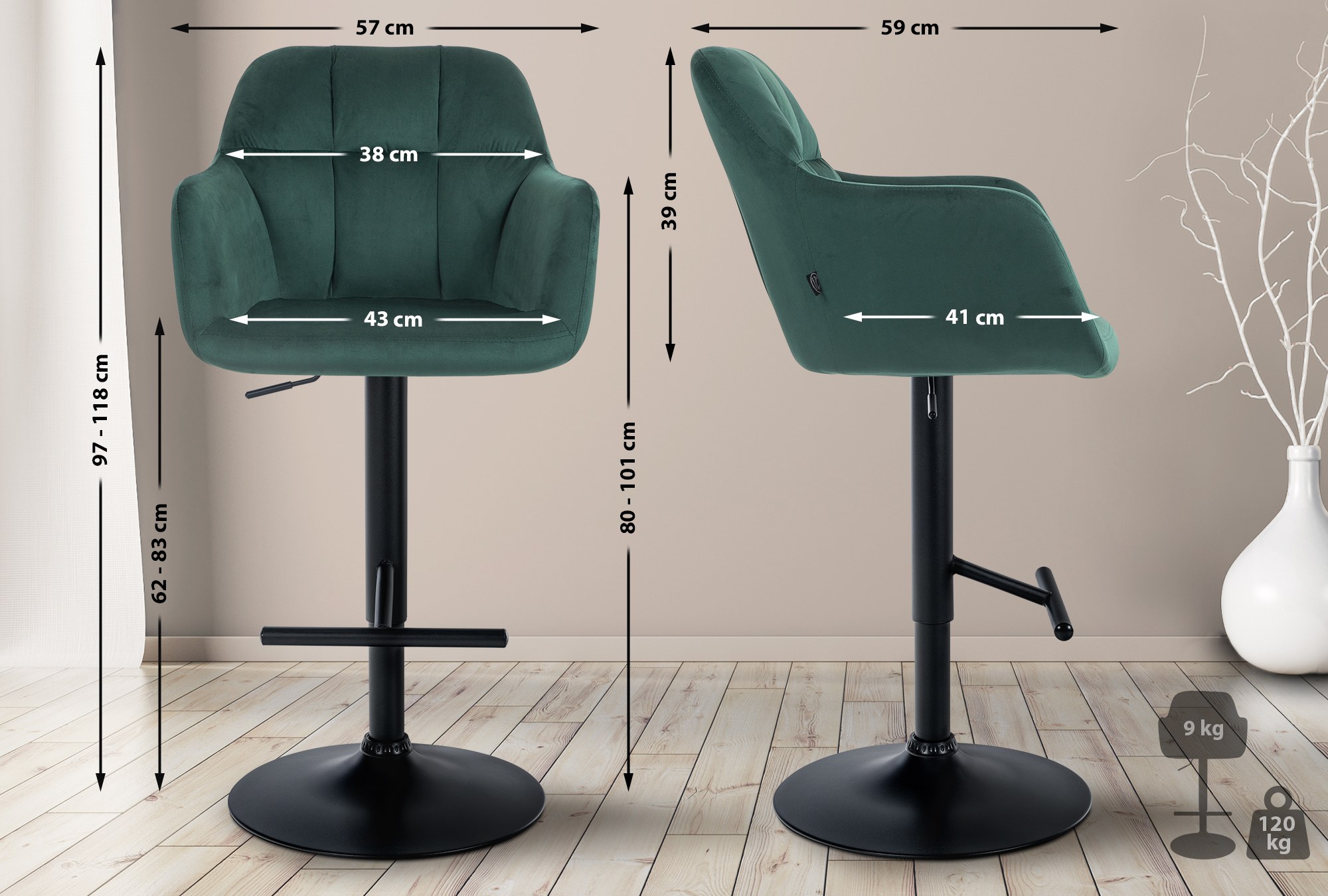 Barhocker Natoma Samt schwarz